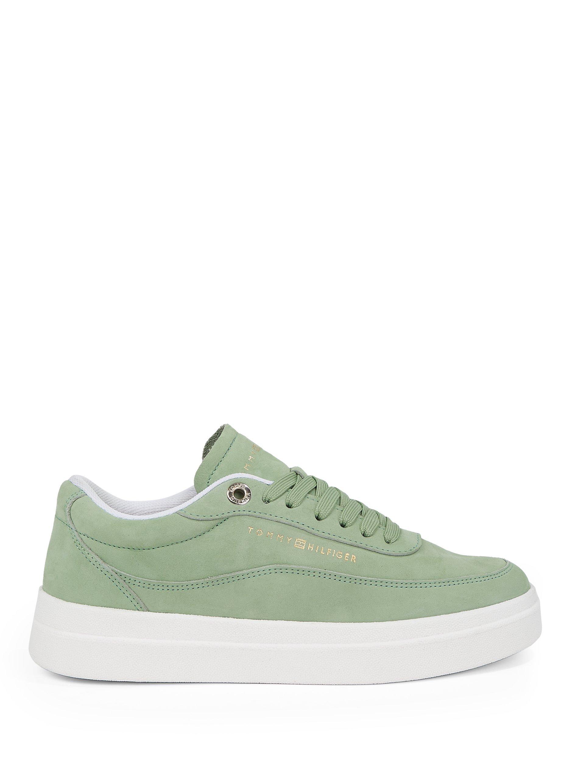 Product image 1 of 7, which shows Tommy Hilfiger Leather Metallic Logo Court Trainers, Flora, EU36