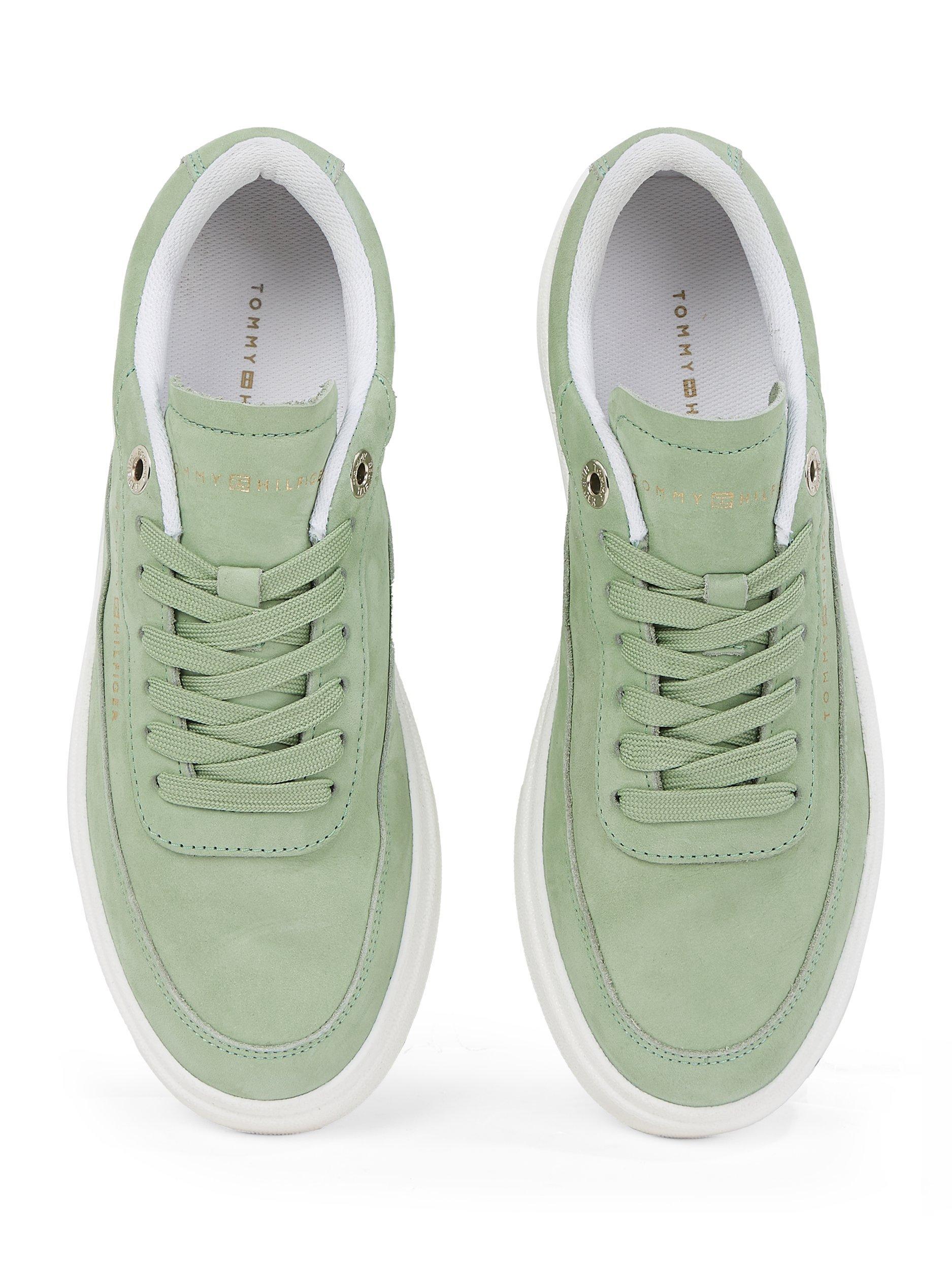 Product image 5 of 7, which shows Tommy Hilfiger Leather Metallic Logo Court Trainers, Flora, EU36