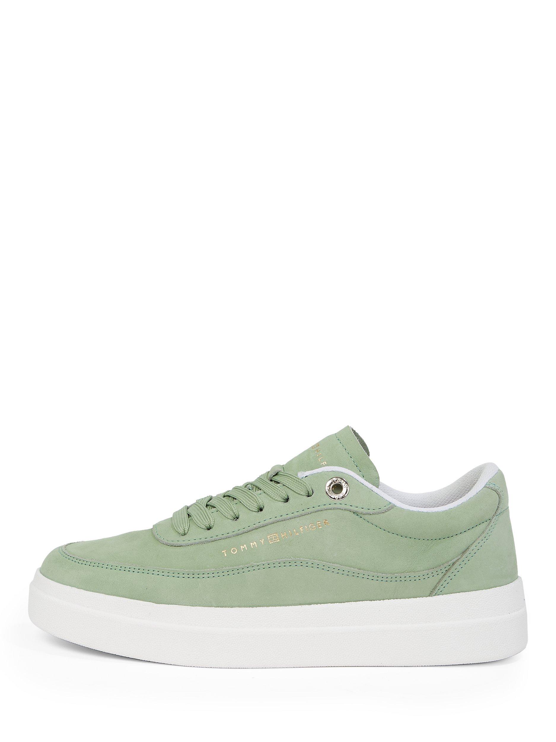 Product image 6 of 7, which shows Tommy Hilfiger Leather Metallic Logo Court Trainers, Flora, EU36
