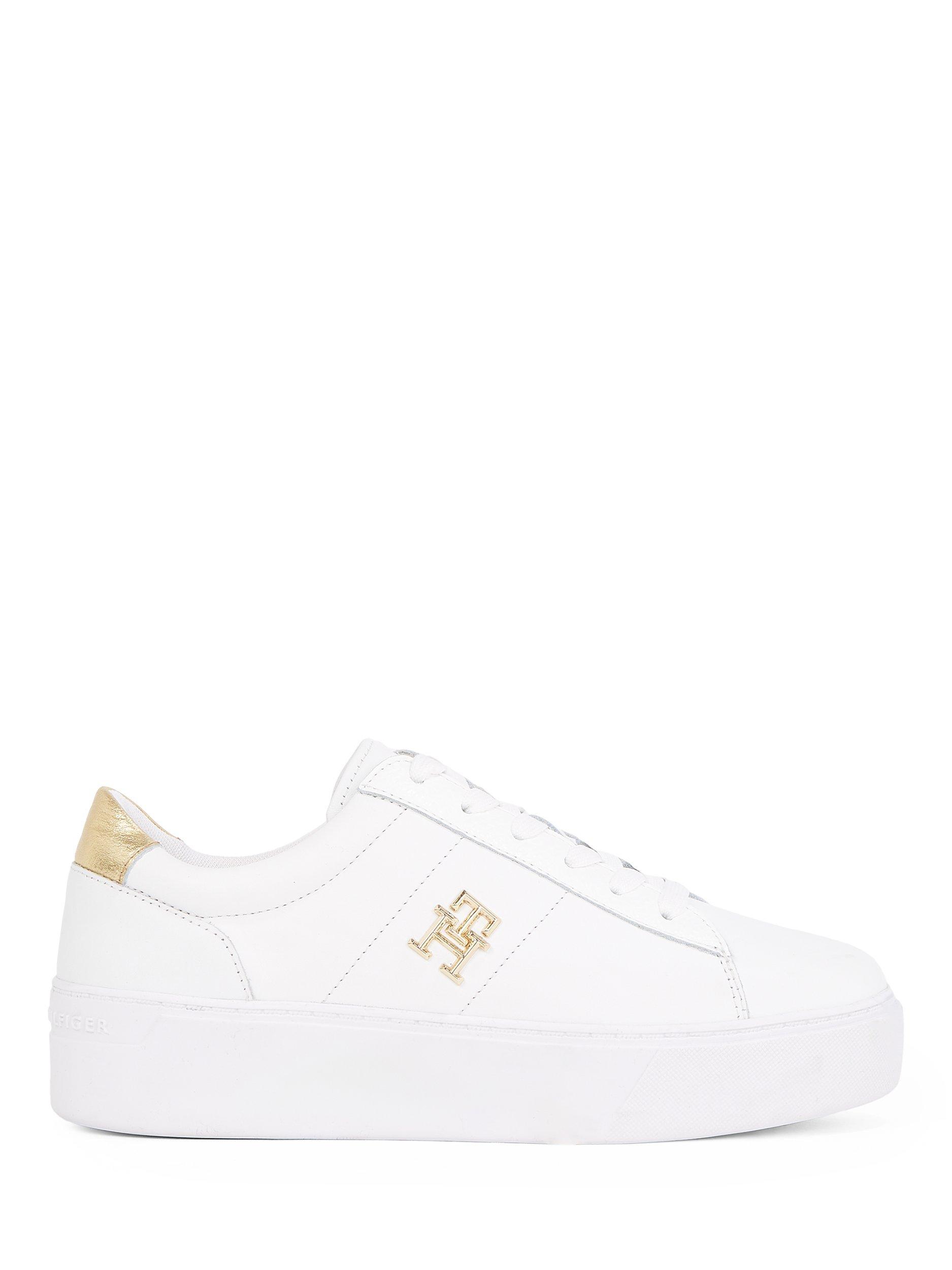 Product image 1 of 6, which shows Tommy Hilfiger Leather TH Monogram Court Trainers, White, EU36