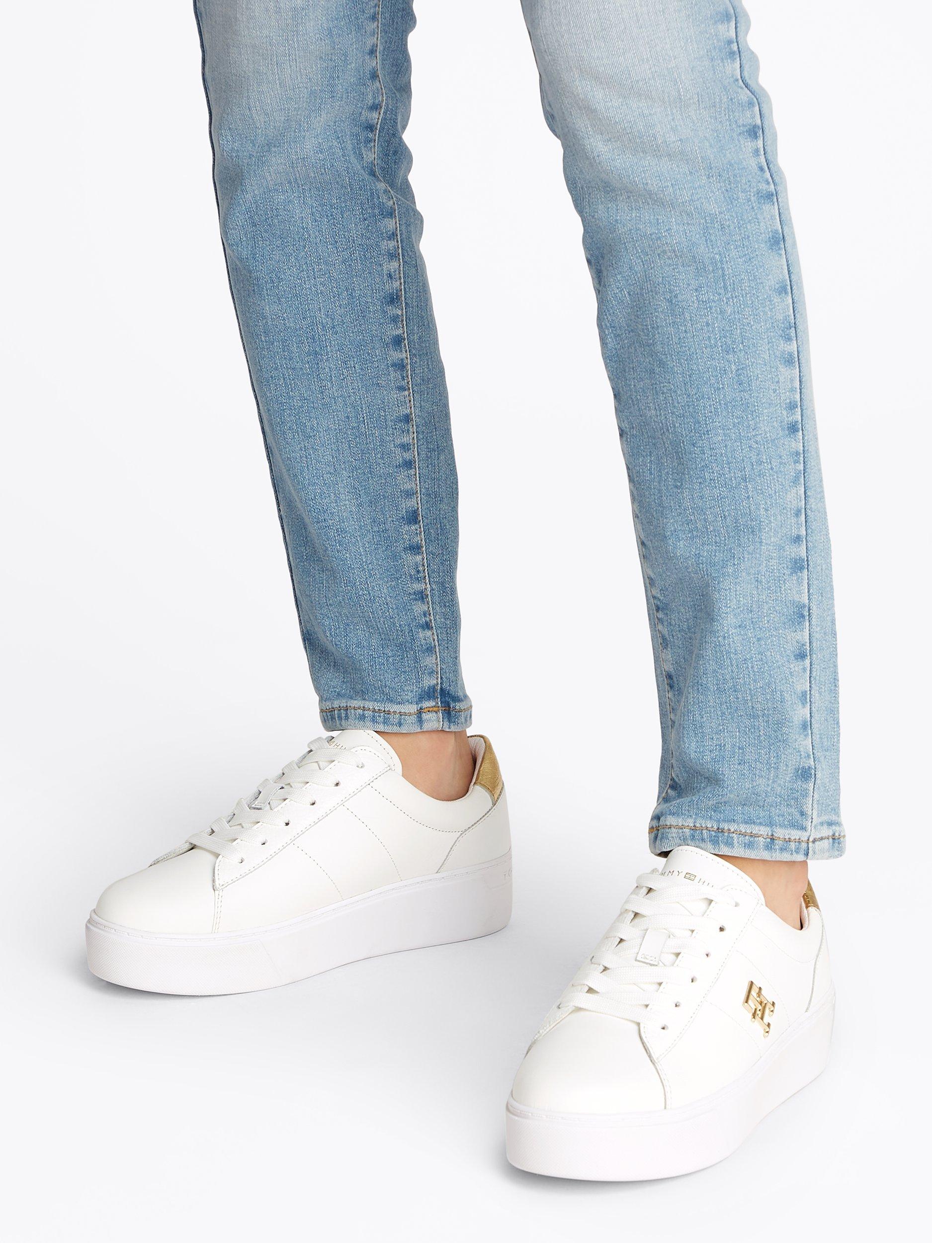 Product image 2 of 6, which shows Tommy Hilfiger Leather TH Monogram Court Trainers, White, EU36
