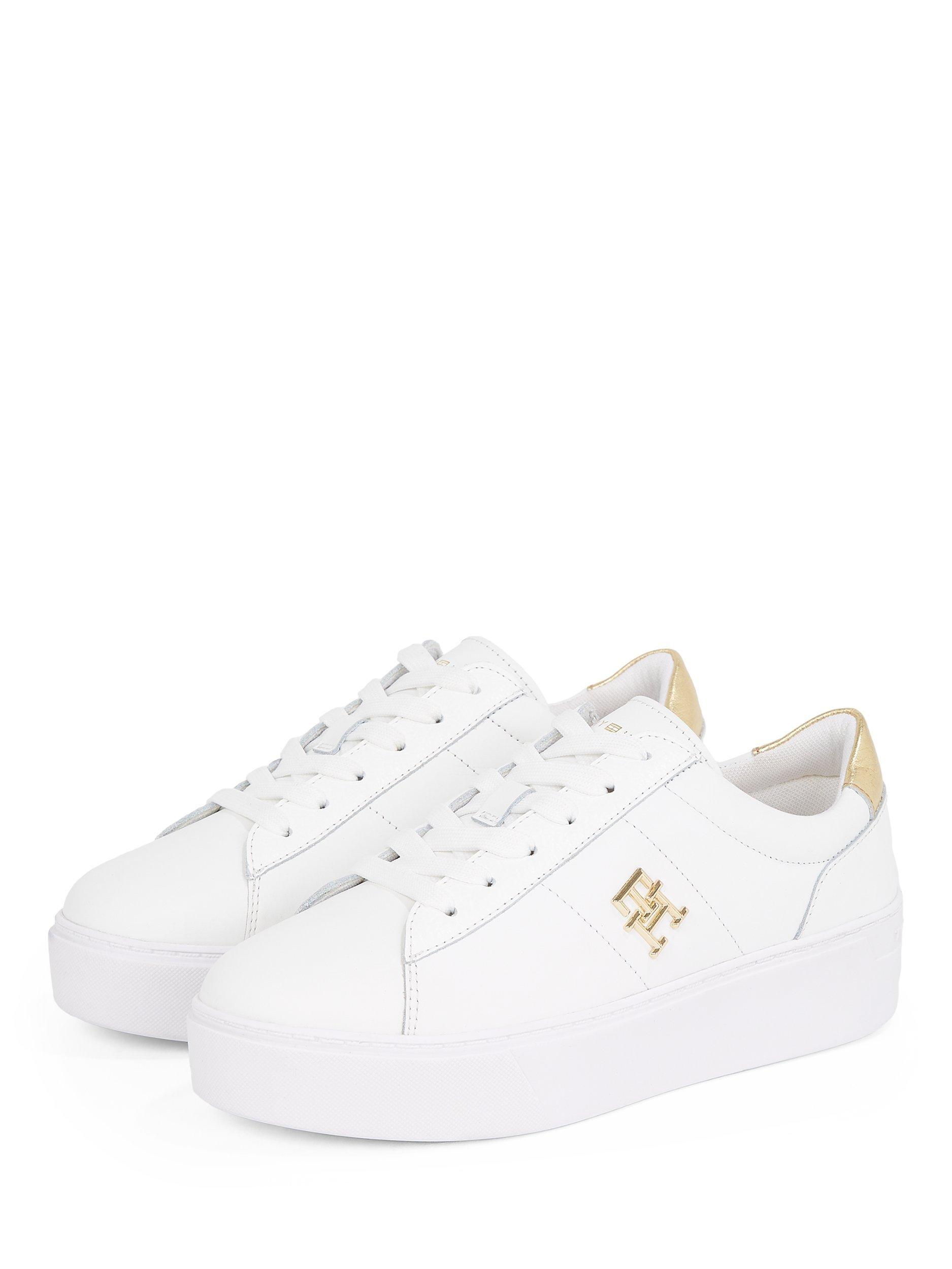 Product image 3 of 6, which shows Tommy Hilfiger Leather TH Monogram Court Trainers, White, EU36
