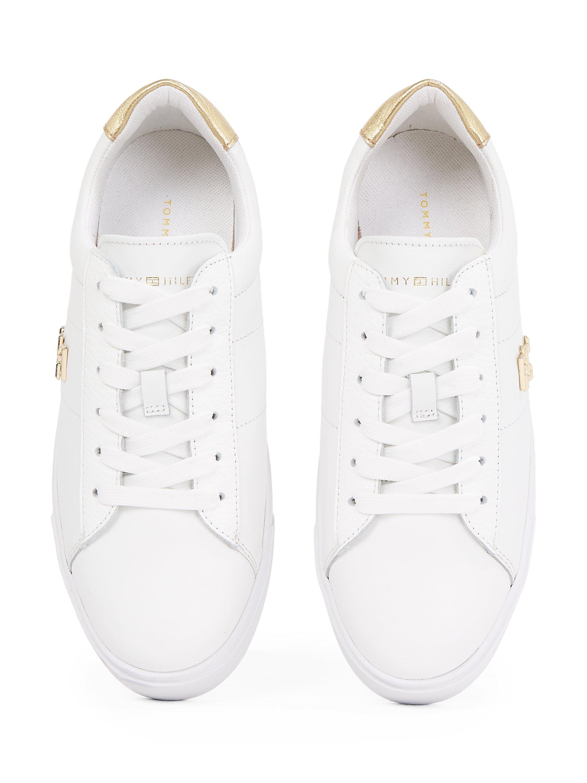 Product image 5 of 6, which shows Tommy Hilfiger Leather TH Monogram Court Trainers, White, EU36