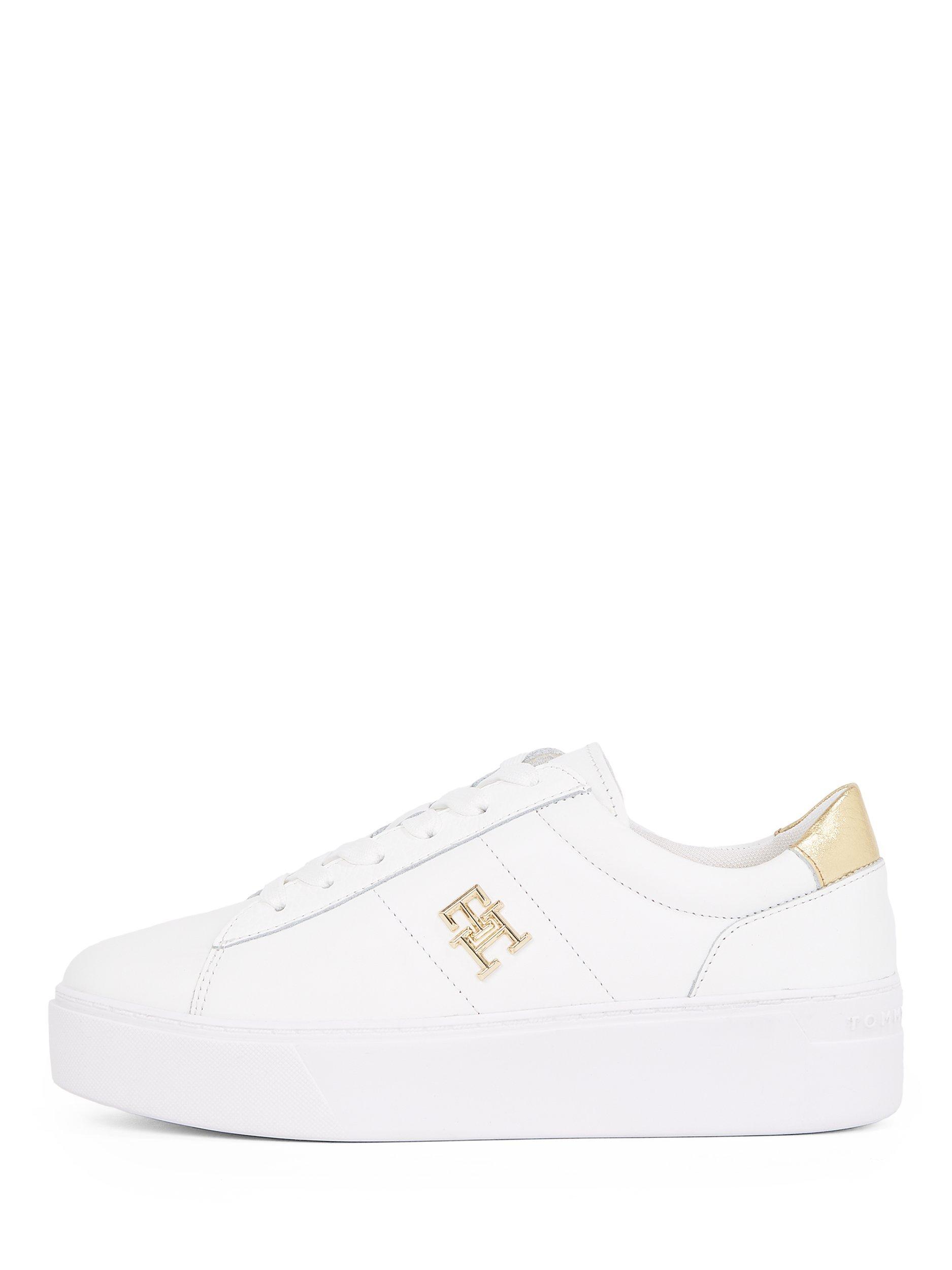 Product image 6 of 6, which shows Tommy Hilfiger Leather TH Monogram Court Trainers, White, EU36