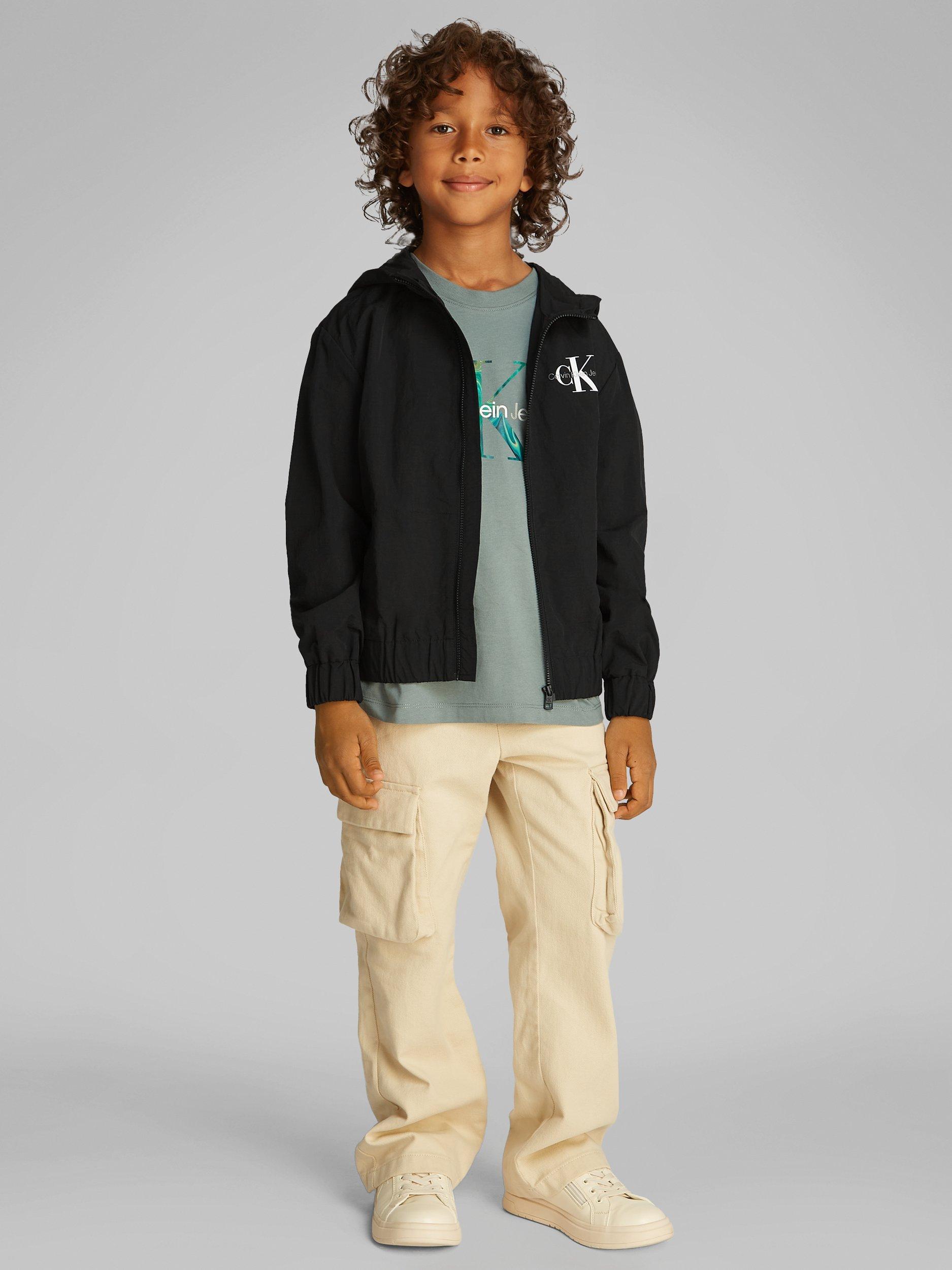 Product image 1 of 5, which shows Calvin Klein Kids' Essential Monologo Windbreaker Jacket, Black, 8 years