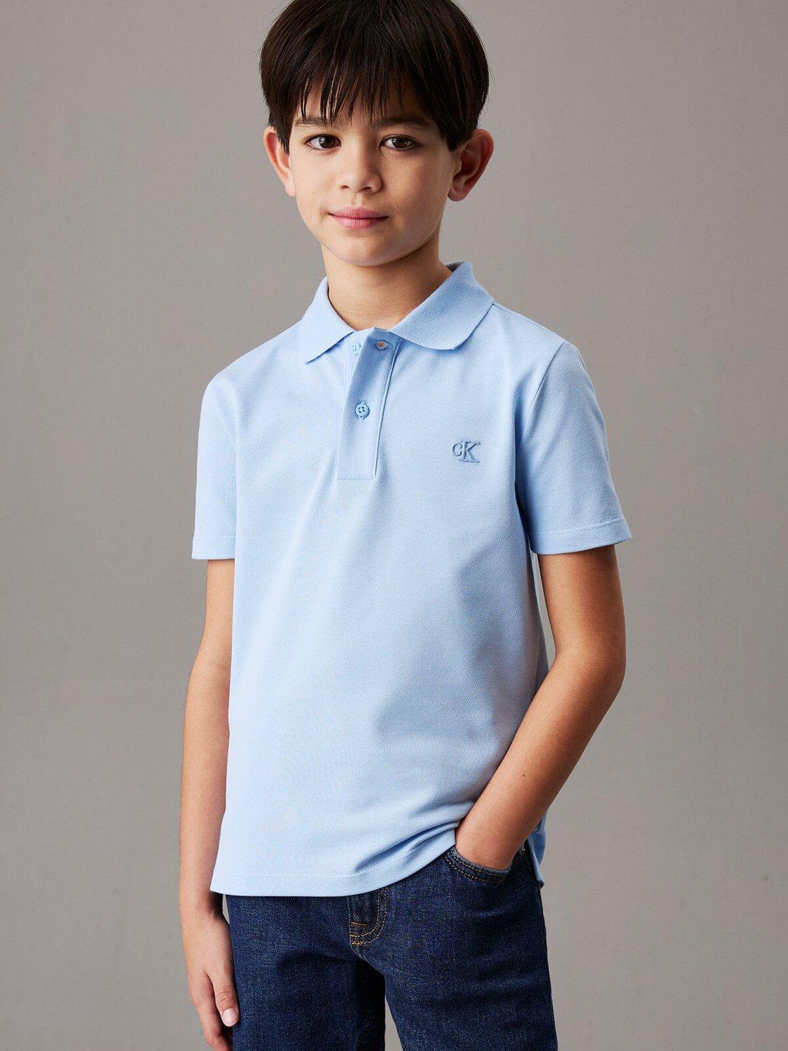 Product image 1 of 5, which shows Calvin Klein Kids' Cotton Logo Polo Shirt, Blue Bell, 4 years