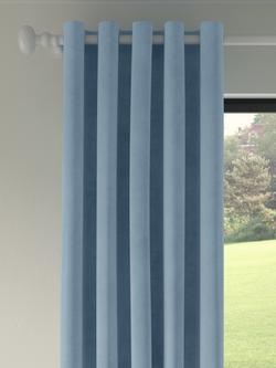 John Lewis Velvet Pair Lined Eyelet Curtains, Blue