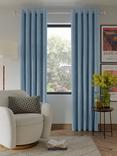 John Lewis Velvet Pair Lined Eyelet Curtains, Blue
