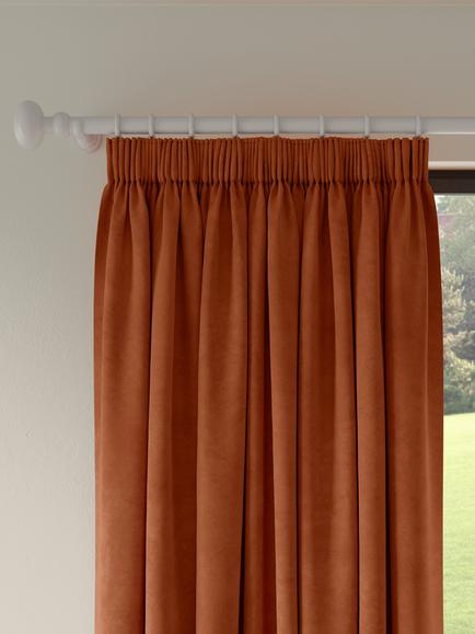 John Lewis Velvet Pair Lined Pencil Pleat Curtains, Sienna