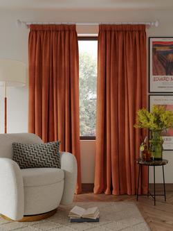 John Lewis Velvet Pair Lined Pencil Pleat Curtains - view 2, Sienna