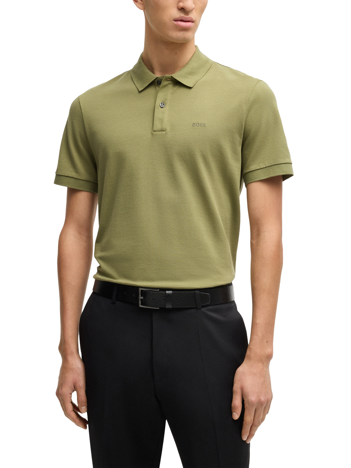 BOSS Cotton Regular Fit Short Sleeve Polo Shirt, Mid Green