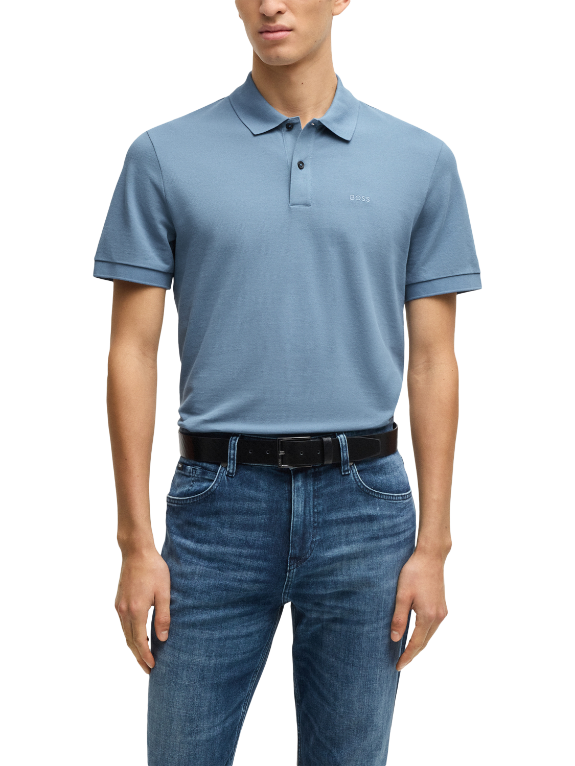 Product image 1 of 5, which shows BOSS Cotton Regular Fit Polo Shirt, Light Blue, M