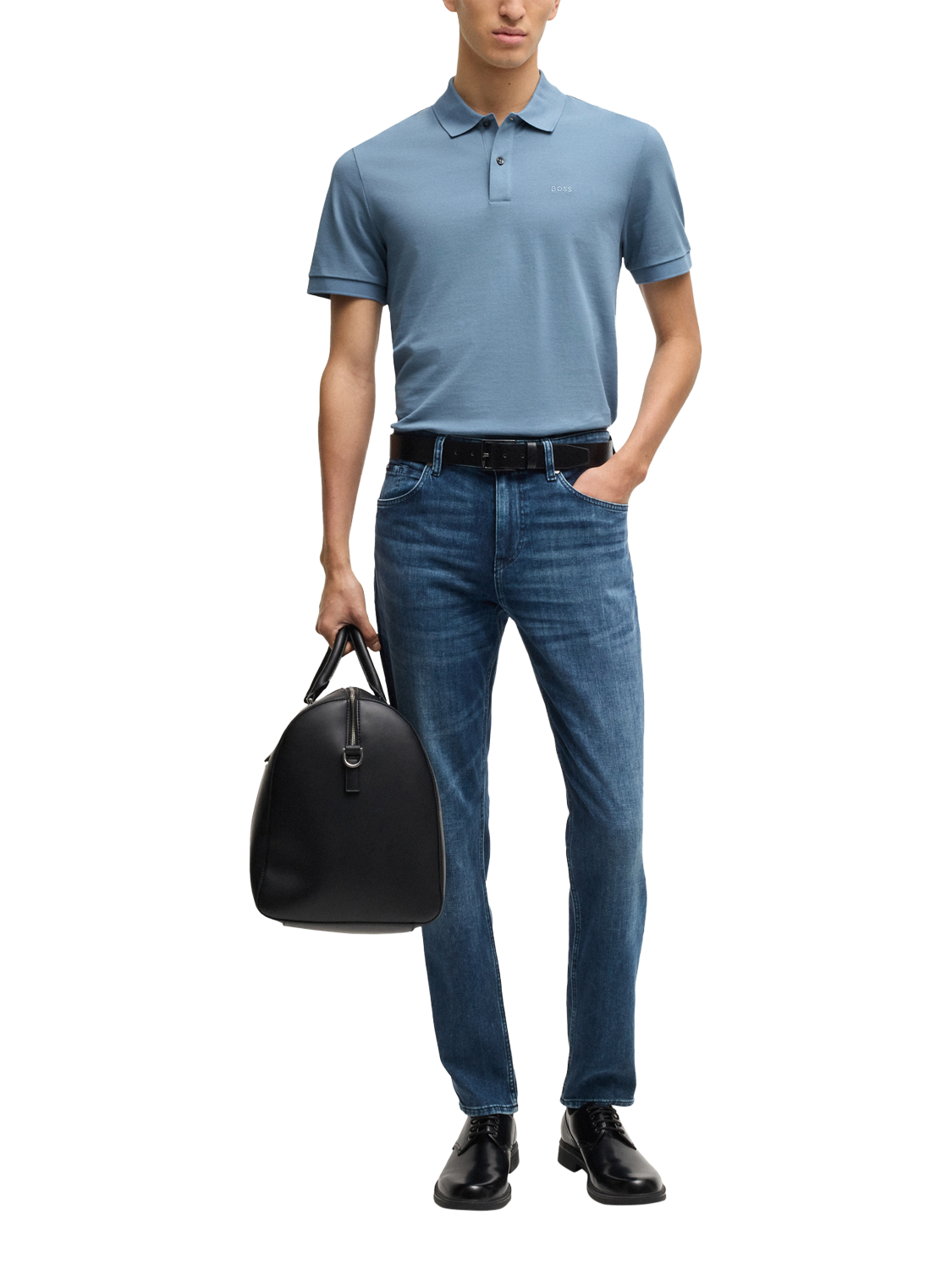 Product image 3 of 5, which shows BOSS Cotton Regular Fit Polo Shirt, Light Blue, M