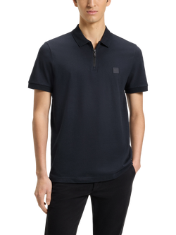 HUGO BOSS BOSS Half Zip Cotton Blend Polo Shirt, Dark Blue
