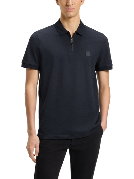 HUGO BOSS BOSS Half Zip Cotton Blend Polo Shirt, Dark Blue