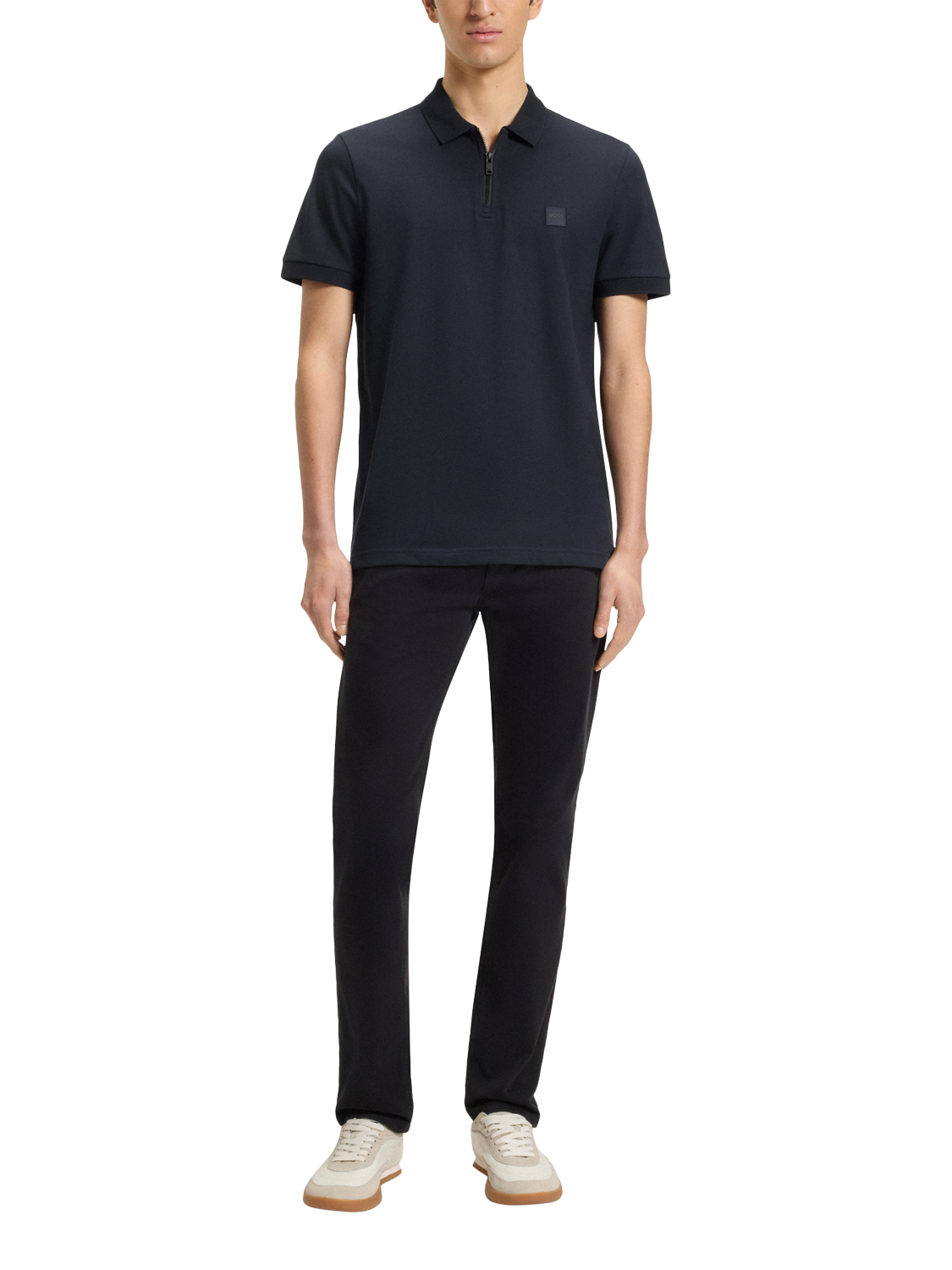 Product image 3 of 5, which shows HUGO BOSS BOSS Half Zip Cotton Blend Polo Shirt, Dark Blue, M