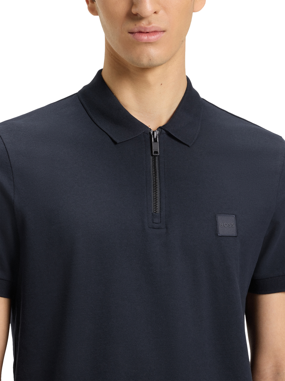 Product image 5 of 5, which shows HUGO BOSS BOSS Half Zip Cotton Blend Polo Shirt, Dark Blue, M