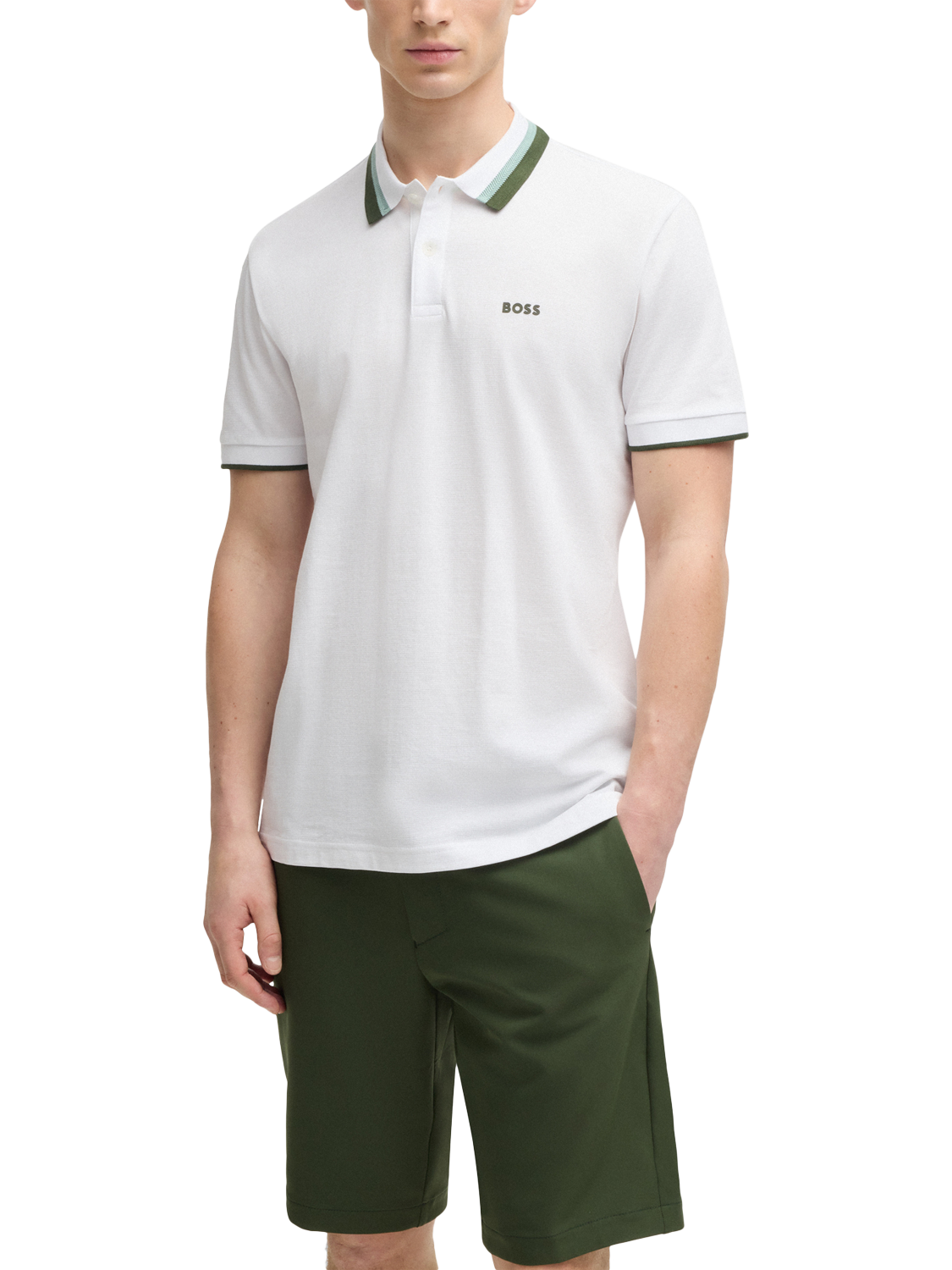 Product image 1 of 5, which shows BOSS Cotton Regular Fit Short Sleeve Polo Shirt, White, M