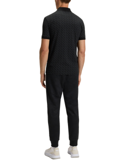 BOSS Logo Print Cotton Blend Polo Shirt - view 2, Black/Multi
