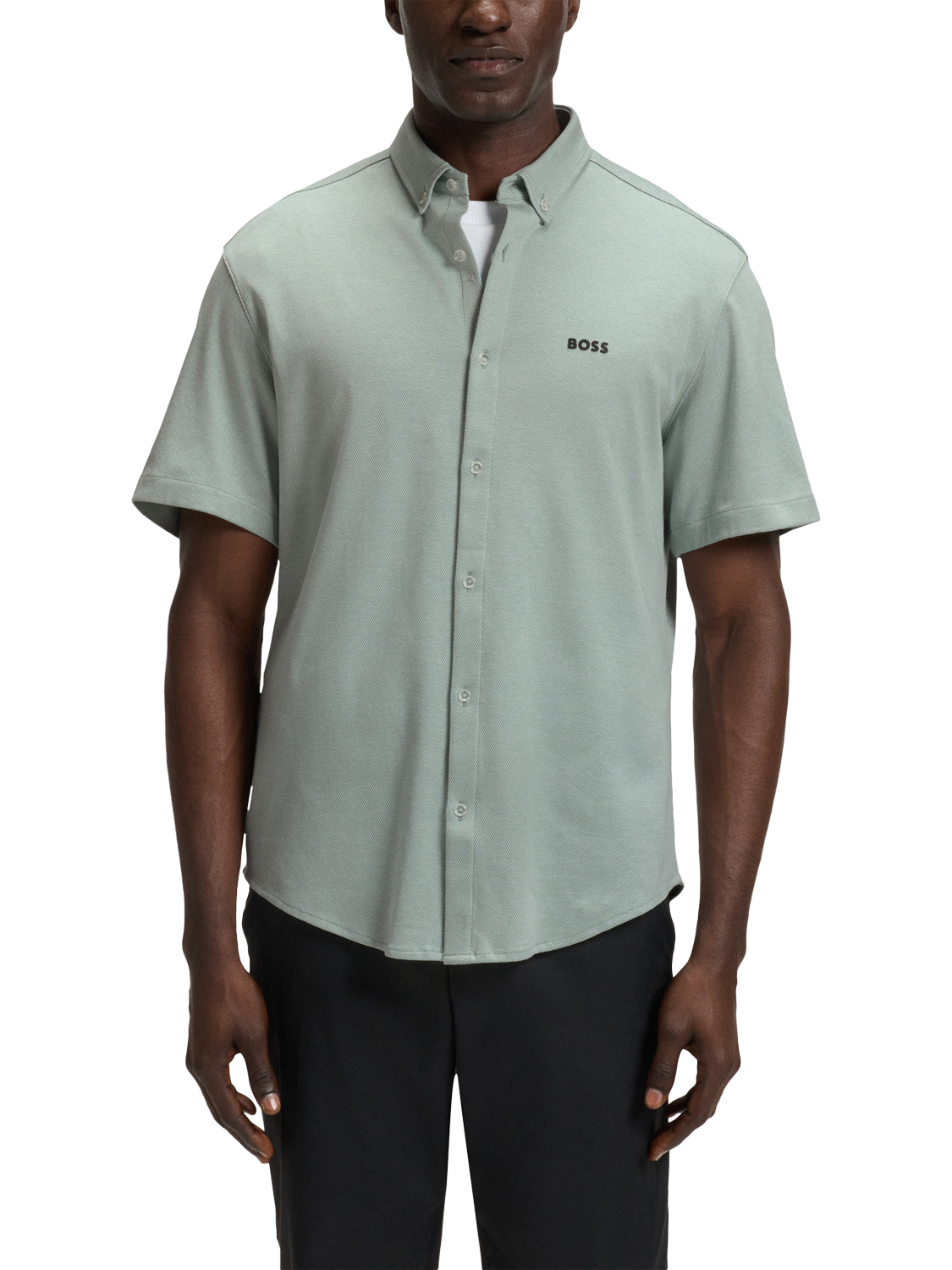 Product image 1 of 6, which shows BOSS Logo Cotton Shirt, Mid Green, S