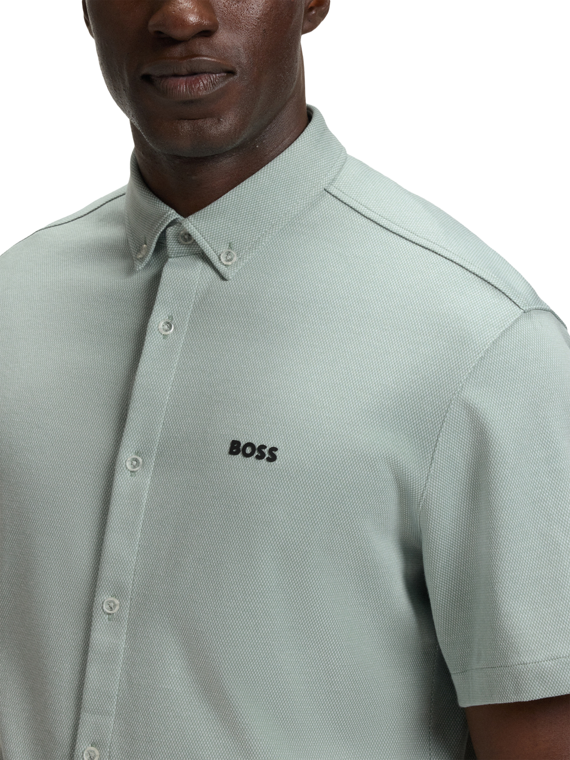 Product image 5 of 6, which shows BOSS Logo Cotton Shirt, Mid Green, S