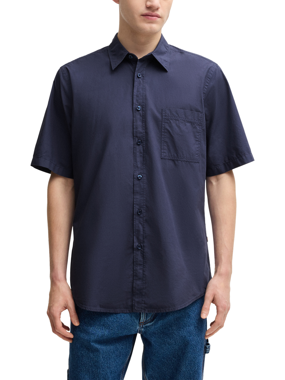 Product image 1 of 5, which shows HUGO BOSS BOSS Short Sleeve Cotton Shirt, Navy, M