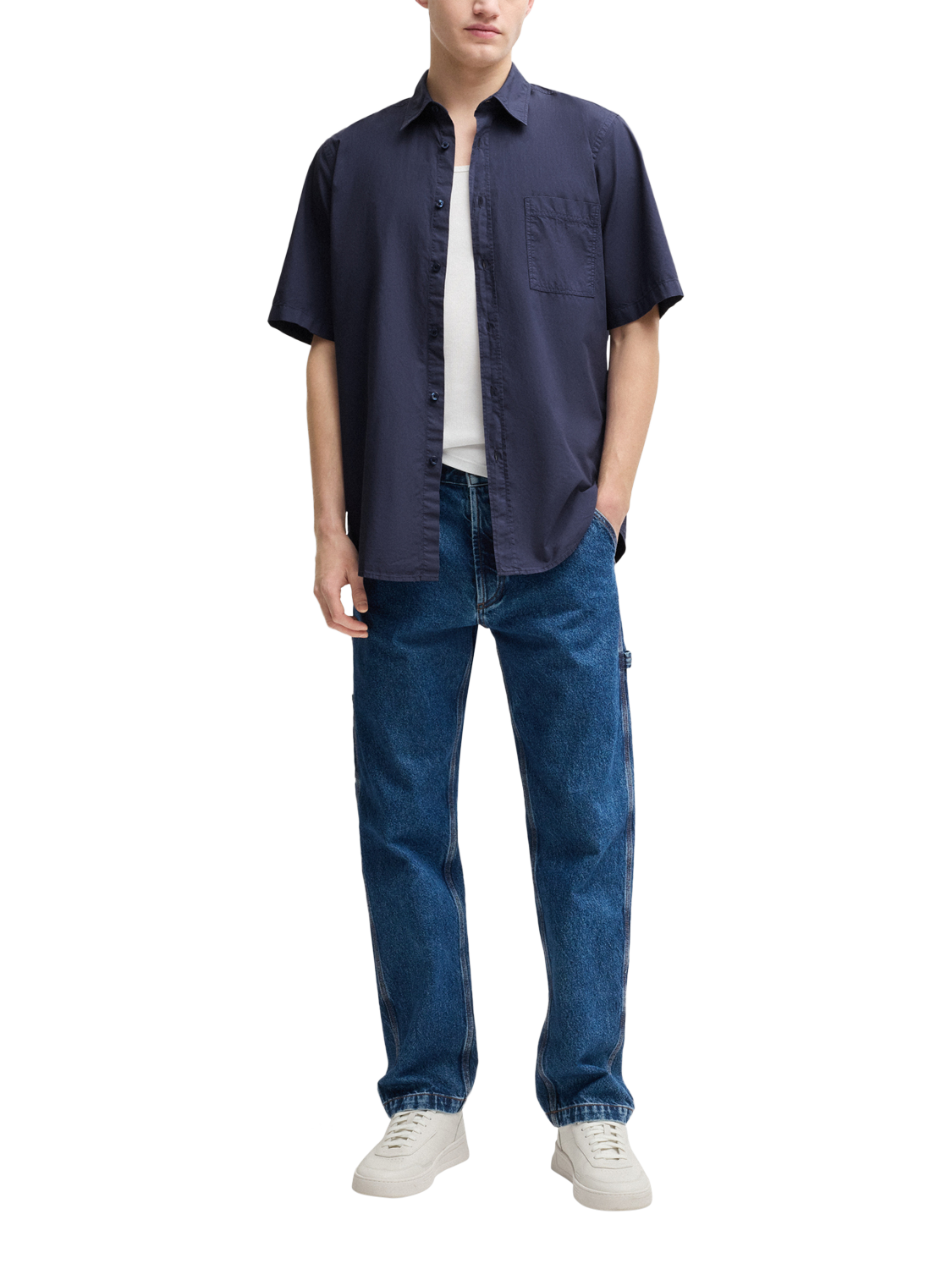 Product image 3 of 5, which shows HUGO BOSS BOSS Short Sleeve Cotton Shirt, Navy, M