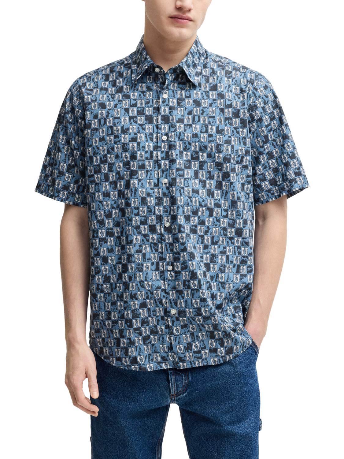 Product image 1 of 6, which shows HUGO BOSS BOSS Printed Cotton Shirt, Blue/Multi, M