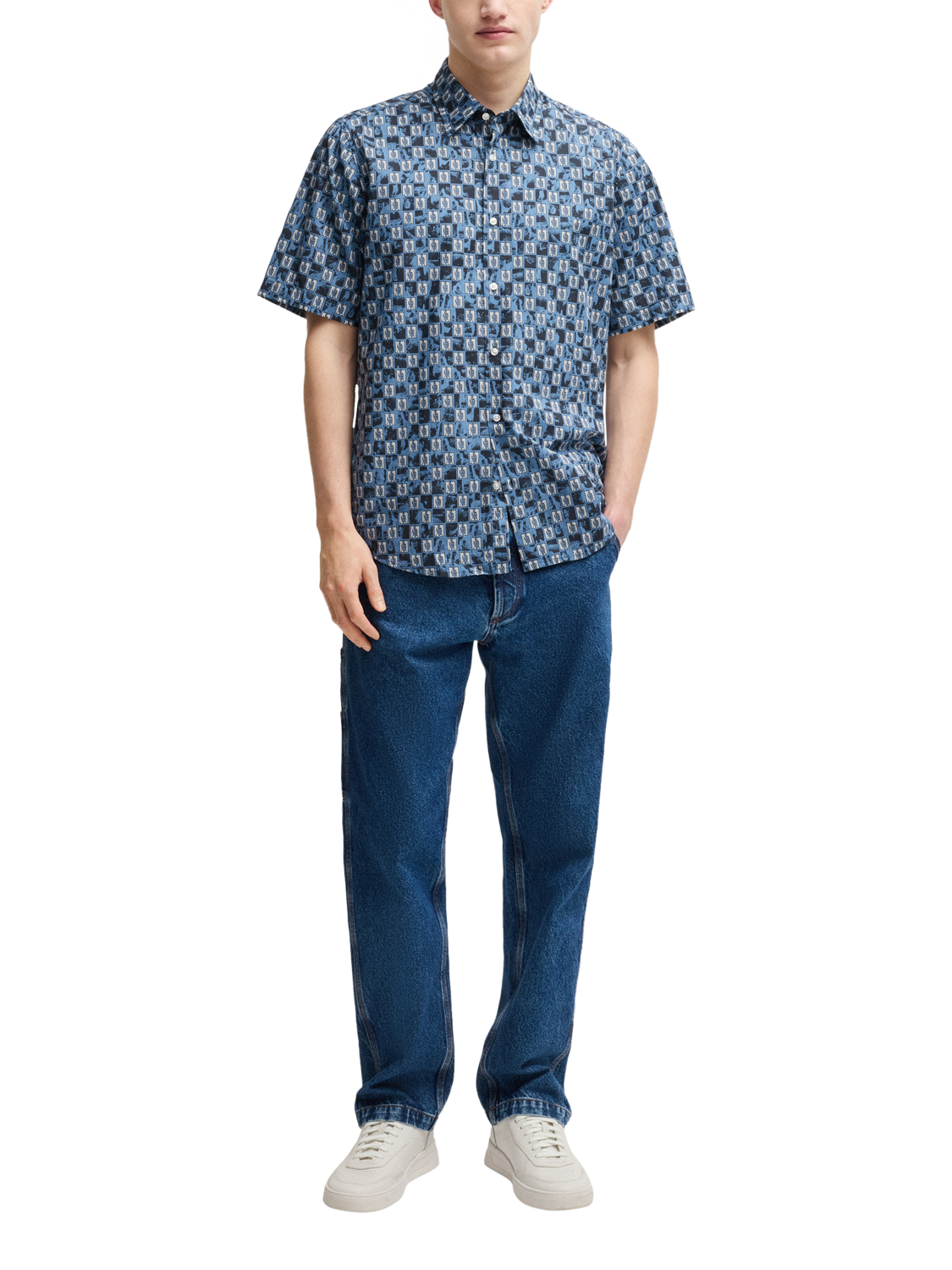 Product image 3 of 6, which shows HUGO BOSS BOSS Printed Cotton Shirt, Blue/Multi, M