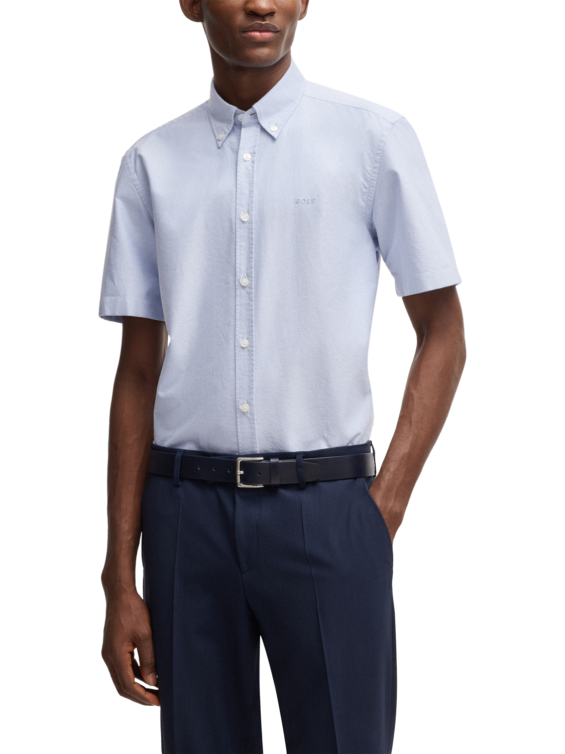 Product image 1 of 6, which shows BOSS Cotton Regular Fit Logo Shirt, Light Pastel Blue, L