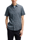 BOSS Linen Blend Slim Fit Floral Shirt, Dark Blue