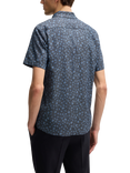 BOSS Linen Blend Slim Fit Floral Shirt, Dark Blue
