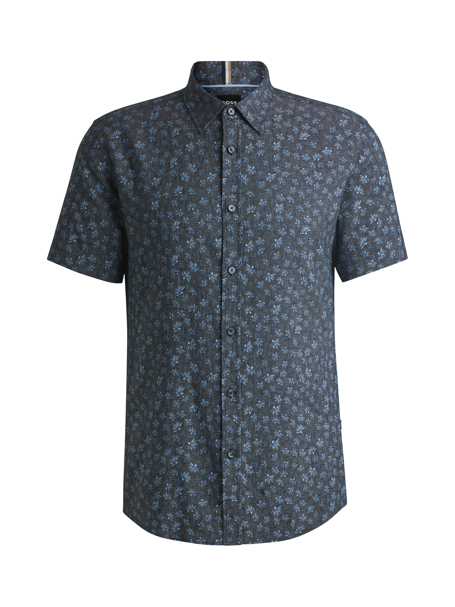 Product image 4 of 6, which shows BOSS Linen Blend Slim Fit Floral Shirt, Dark Blue, S