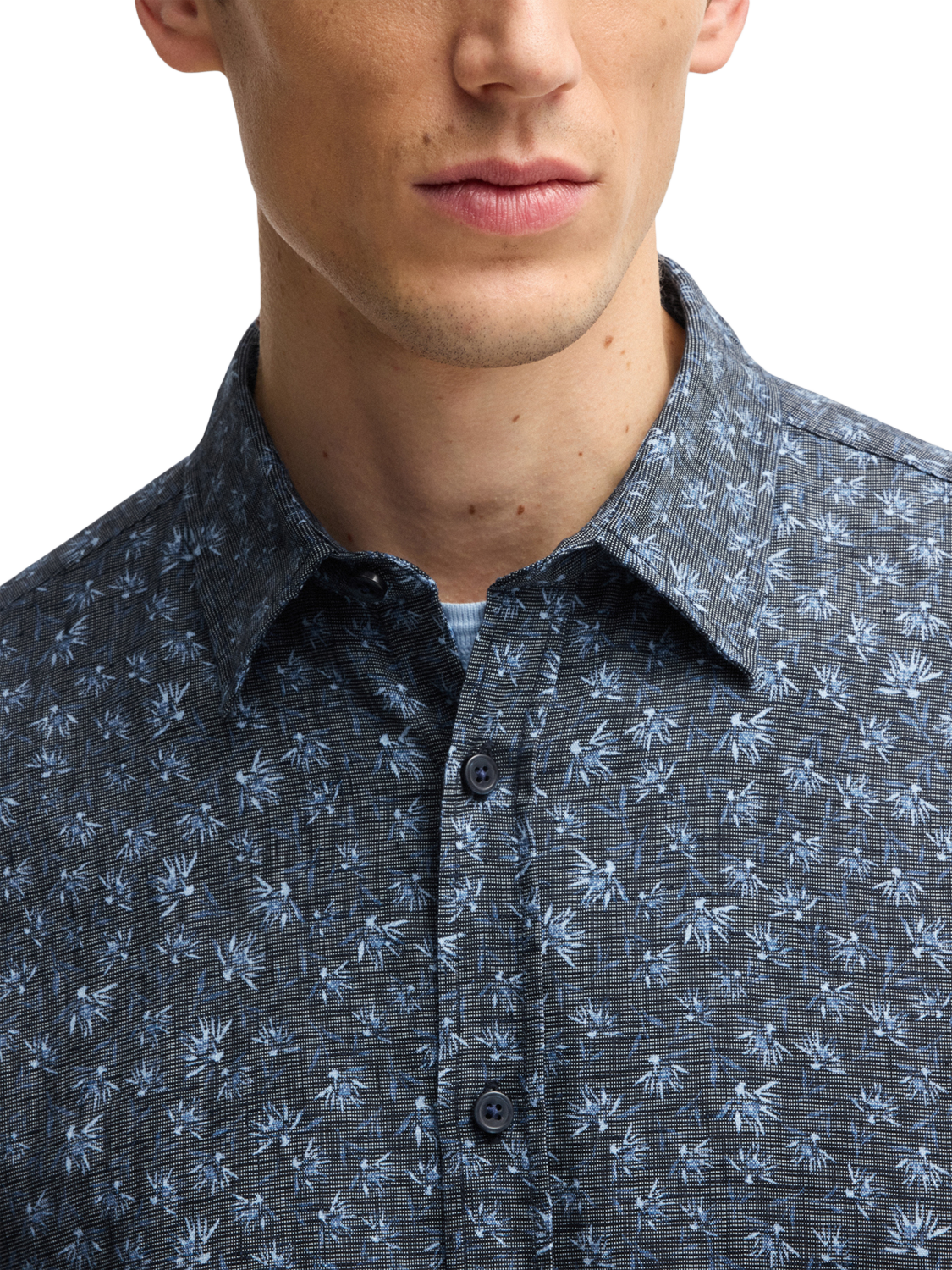 Product image 5 of 6, which shows BOSS Linen Blend Slim Fit Floral Shirt, Dark Blue, S