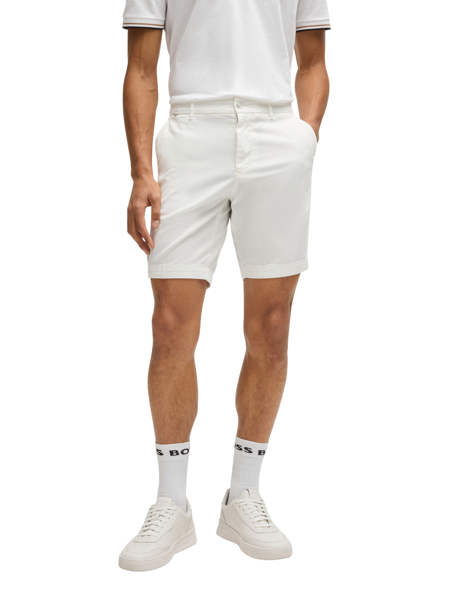 Product image 1 of 6, which shows BOSS Slim Fit Chino Shorts, White, 32R