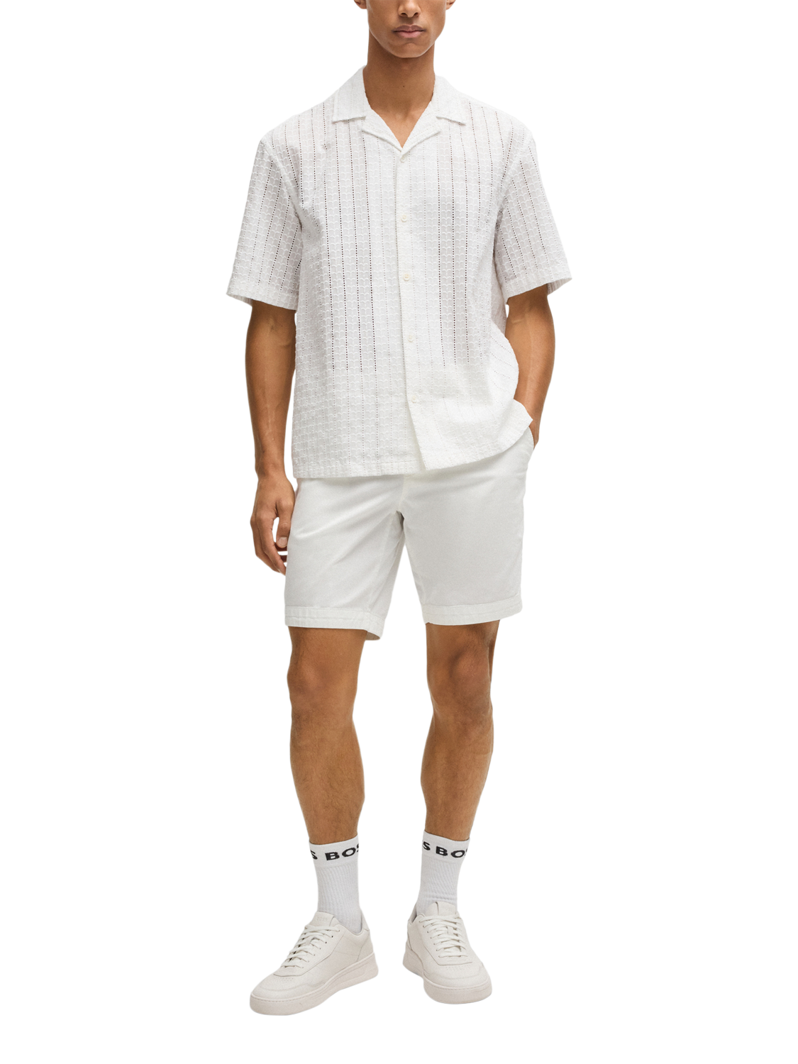 Product image 3 of 6, which shows BOSS Slim Fit Chino Shorts, White, 32R