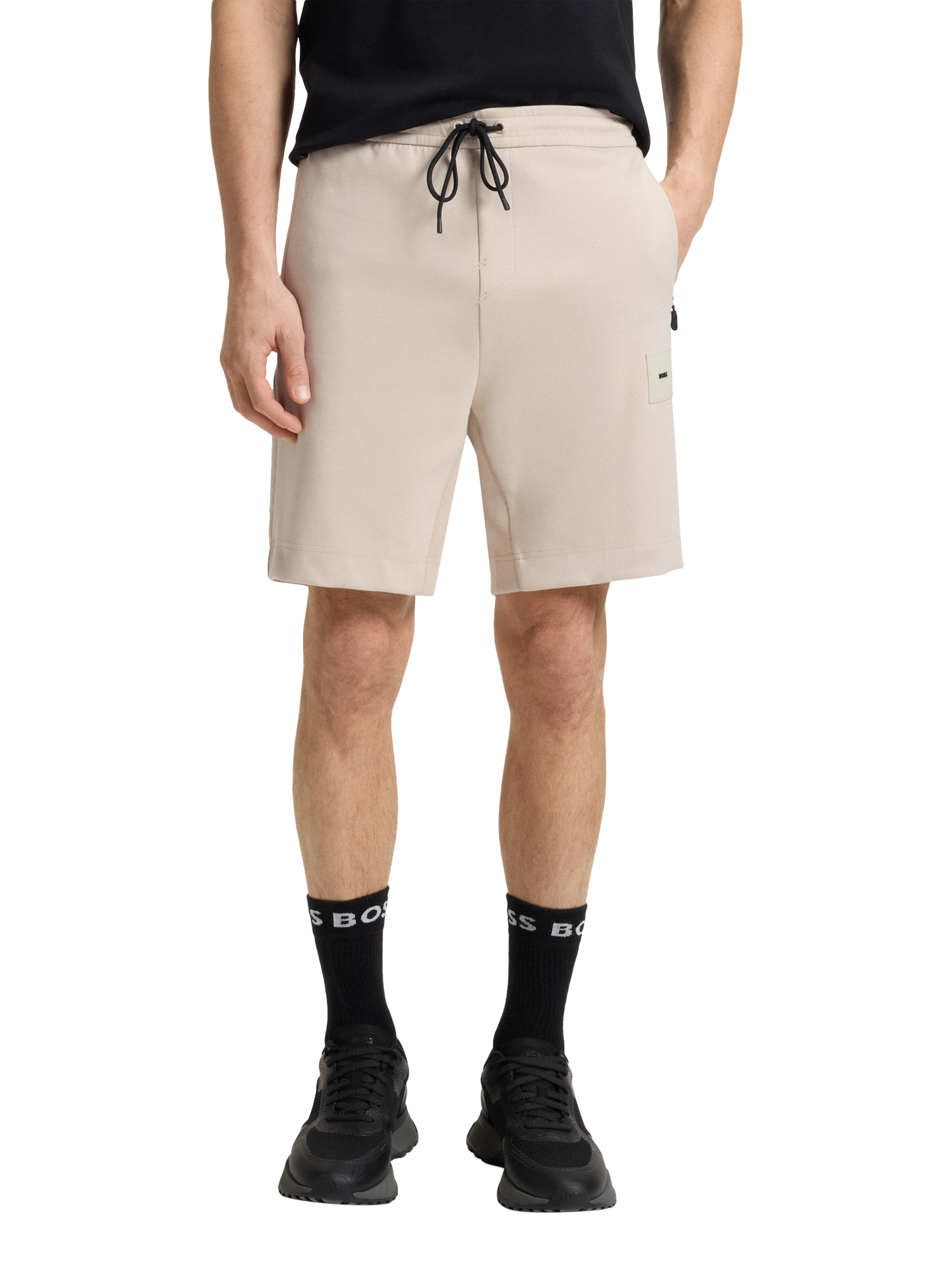 Product image 1 of 6, which shows HUGO BOSS BOSS Drawstring Cotton Blend Shorts, Beige/Multi, M