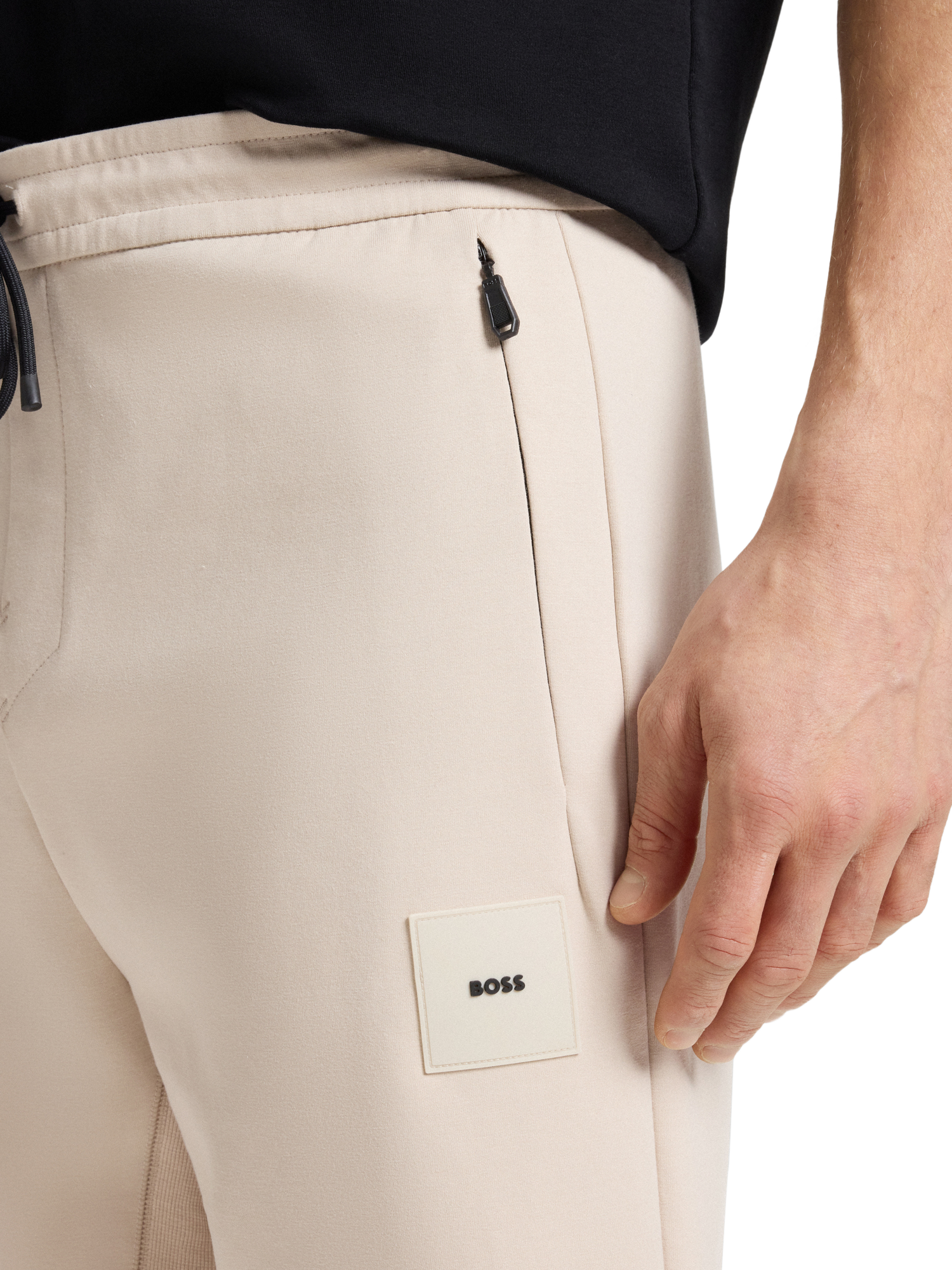 Product image 6 of 6, which shows HUGO BOSS BOSS Drawstring Cotton Blend Shorts, Beige/Multi, M