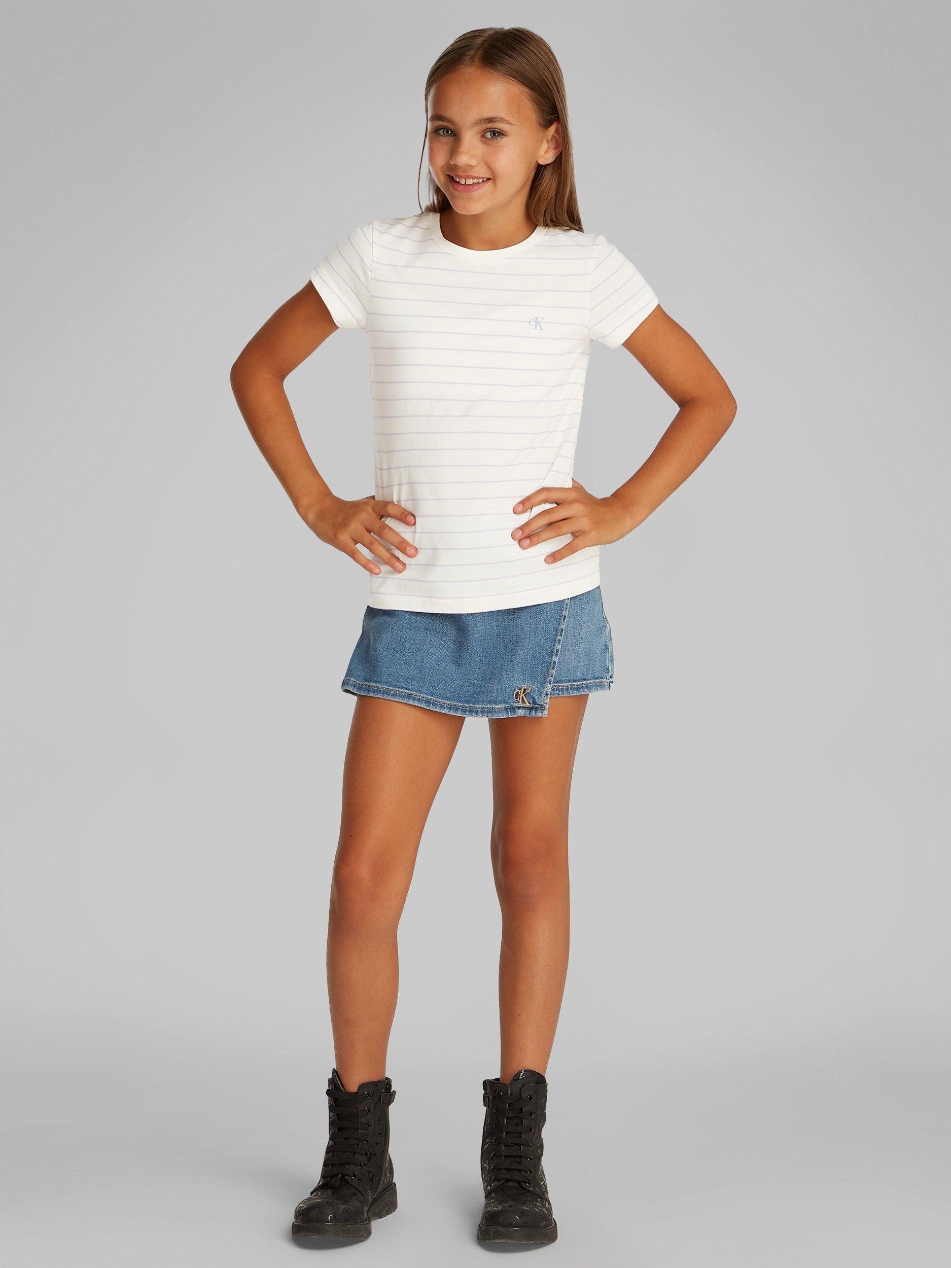 Product image 3 of 5, which shows Calvin Klein Kids' Cotton Slim Fit T-Shirts, Pack of 2, Natural, 4 years