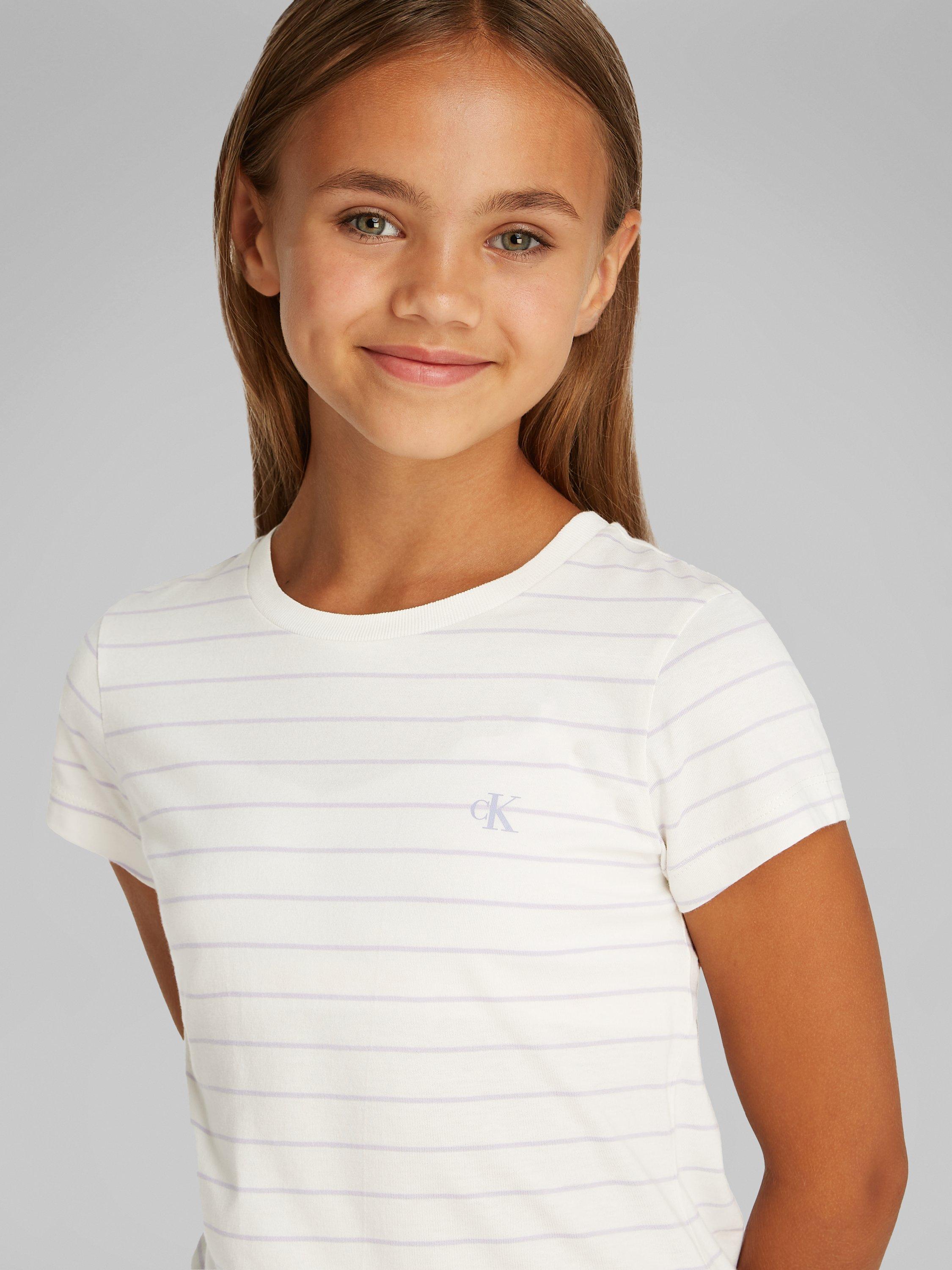 Product image 5 of 5, which shows Calvin Klein Kids' Cotton Slim Fit T-Shirts, Pack of 2, Natural, 4 years