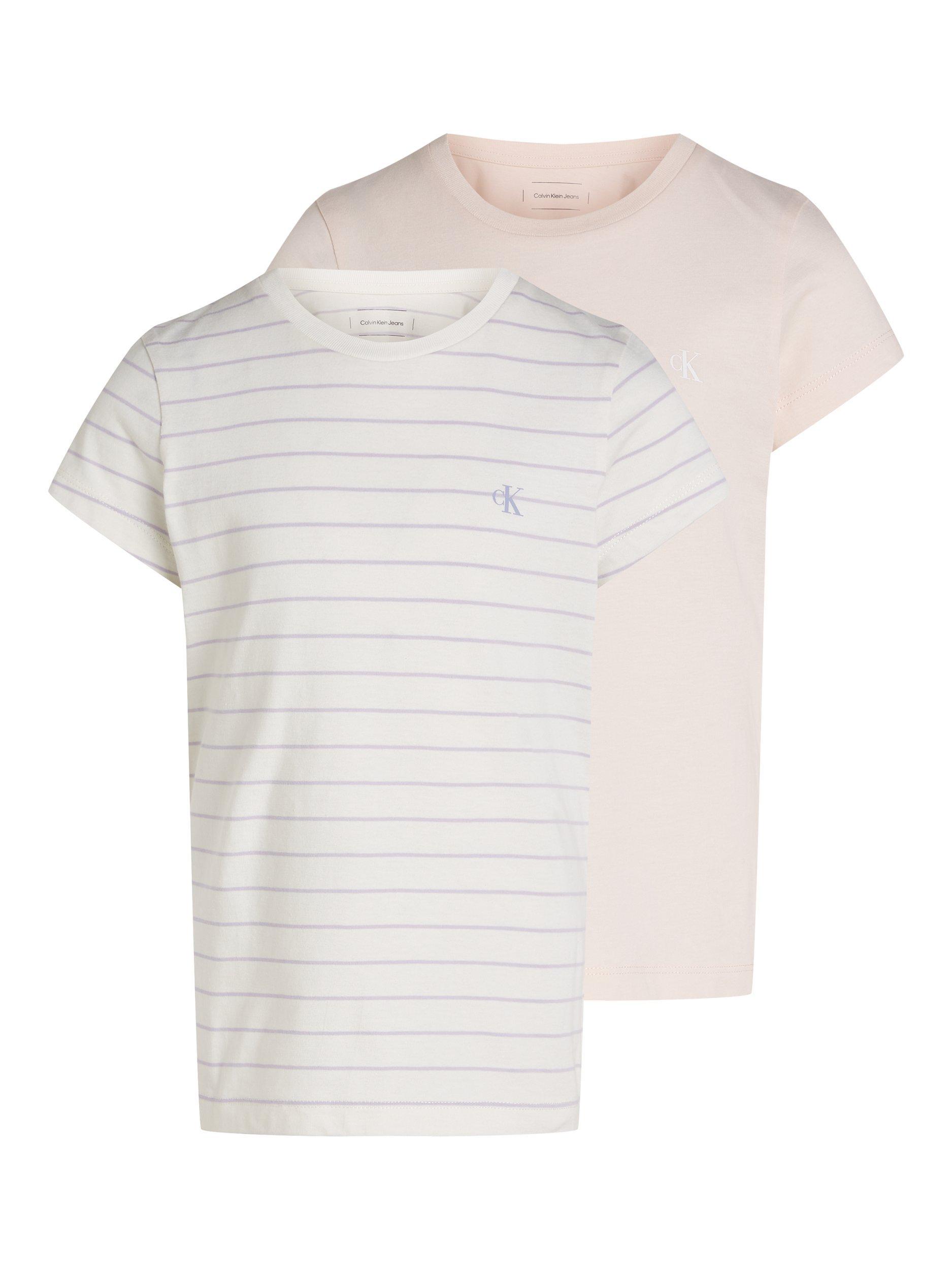 Product image 1 of 5, which shows Calvin Klein Kids' Cotton Slim Fit T-Shirts, Pack of 2, Natural, 4 years