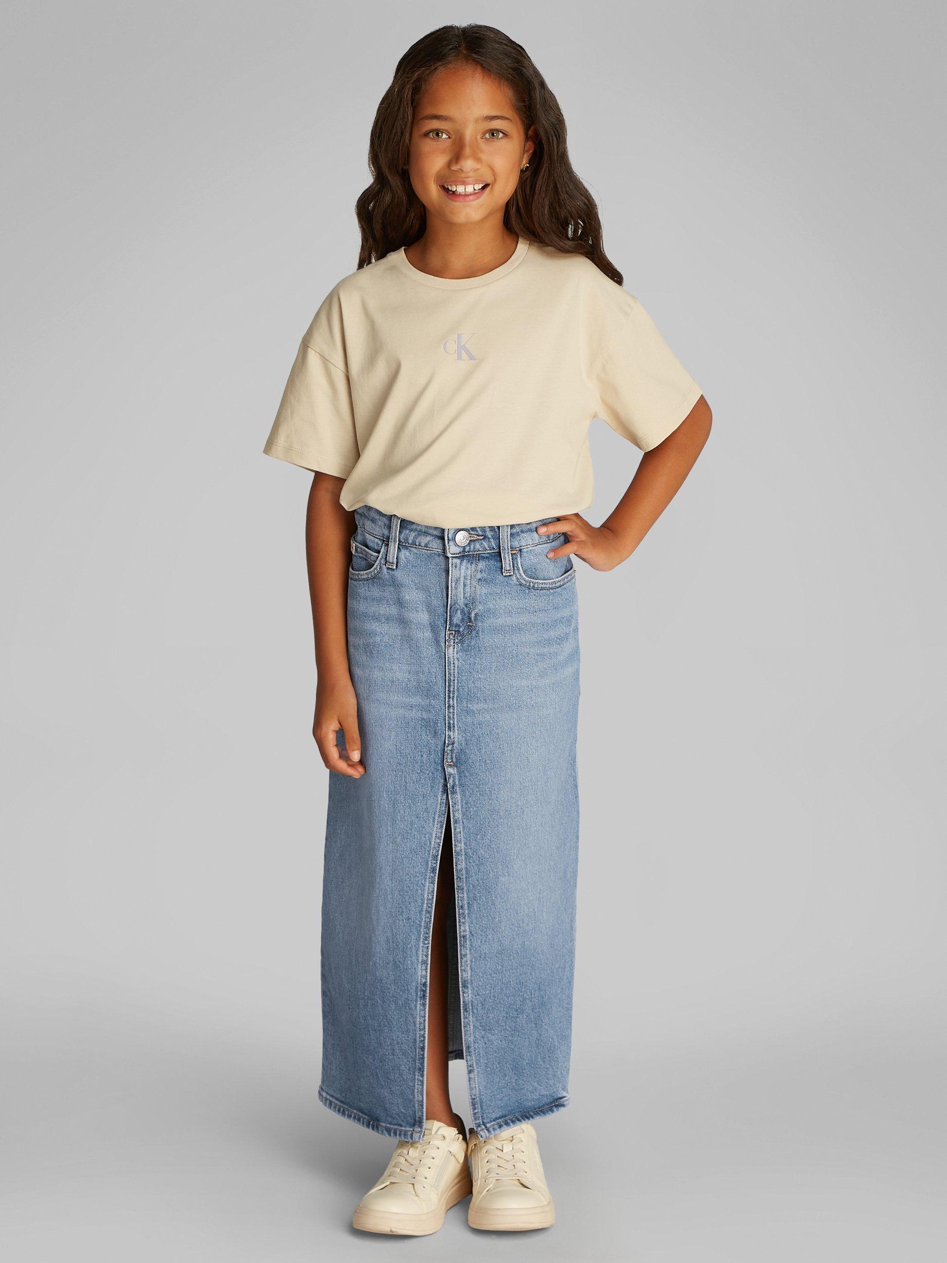 Product image 1 of 6, which shows Calvin Klein Girl's Denim Maxi Skirt, Cloudy Blue, 8 years