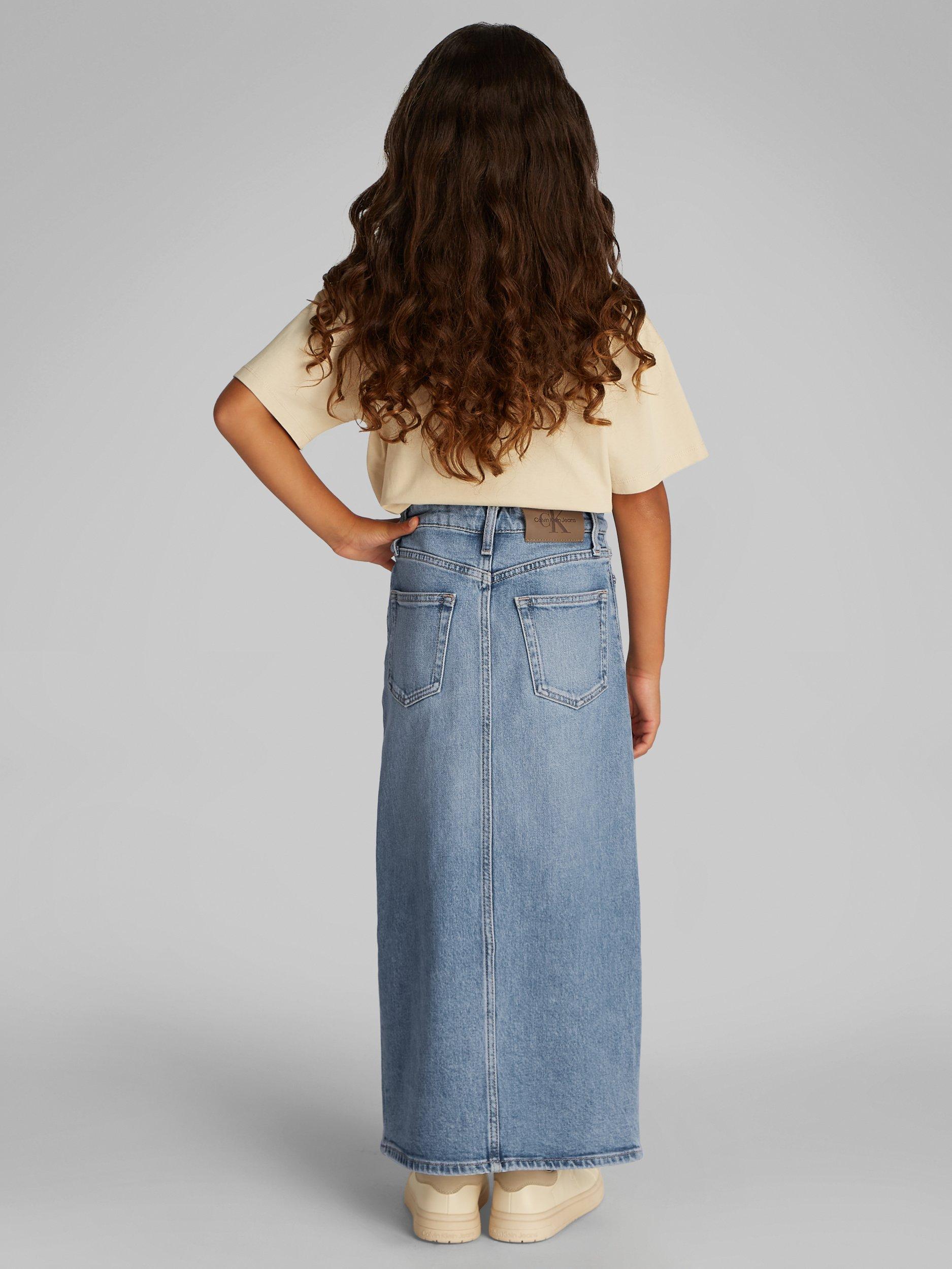 Product image 2 of 6, which shows Calvin Klein Girl's Denim Maxi Skirt, Cloudy Blue, 8 years