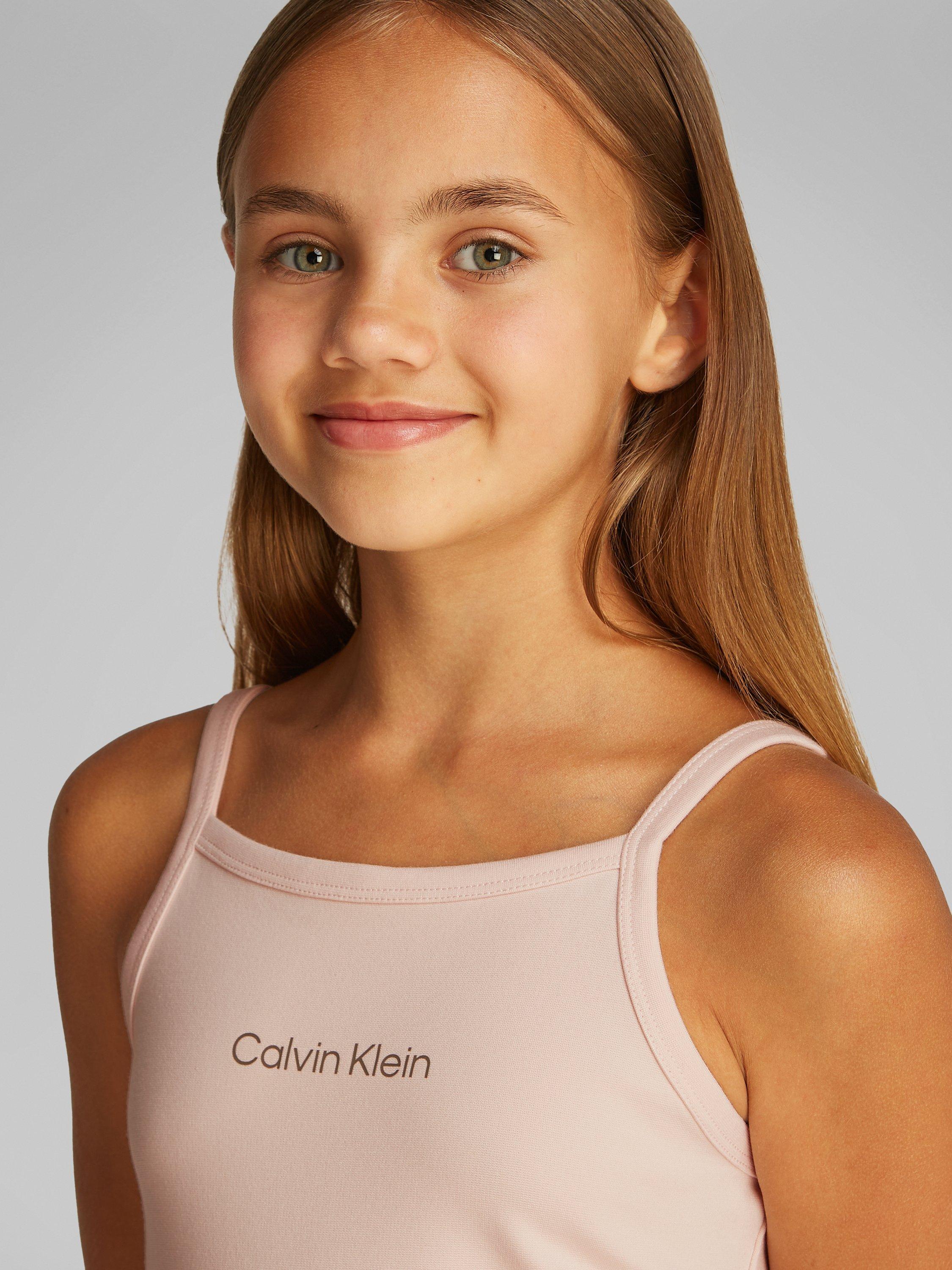 Product image 3 of 6, which shows Calvin Klein Kids' Logo Strapless Mini Dress, Silver Peony, 14 years