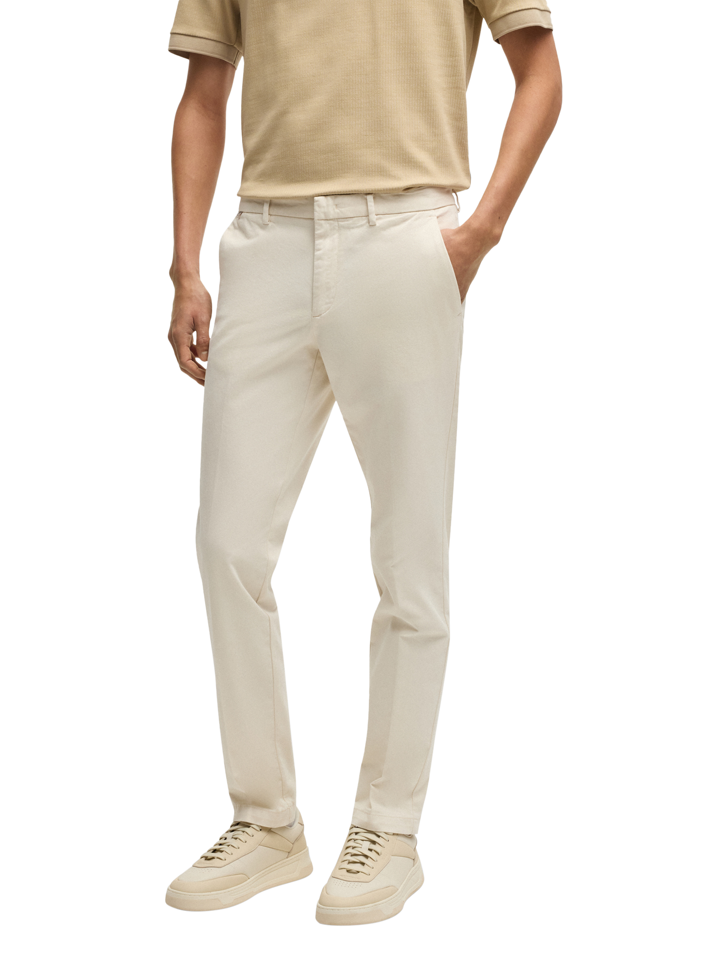 Product image 1 of 6, which shows BOSS Cotton Blend Slim Fit Chinos, Open White, 30R