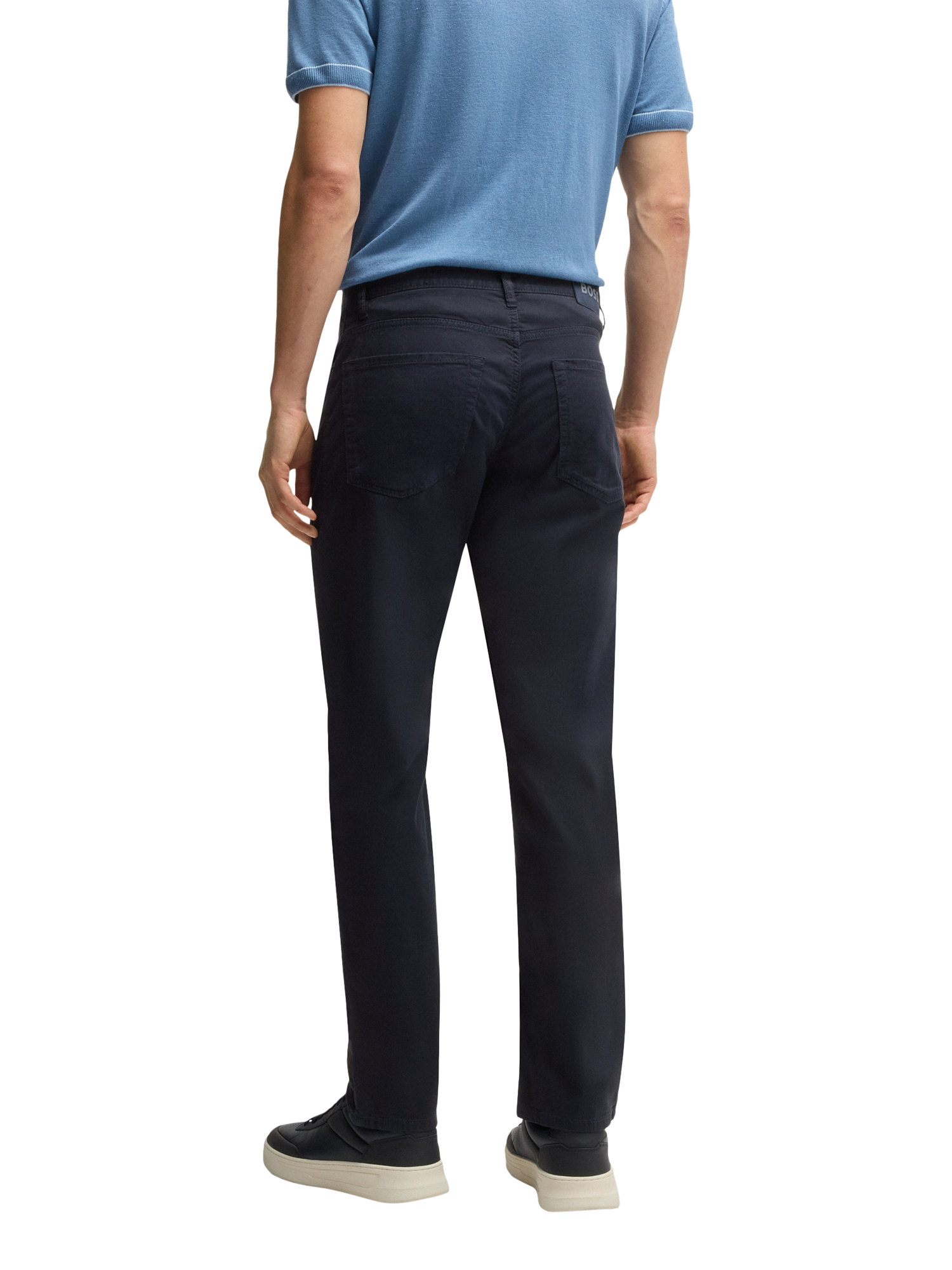Product image 2 of 5, which shows HUGO BOSS BOSS Maine Regular Fit Cotton Twill Trousers, Dark Blue, 31R