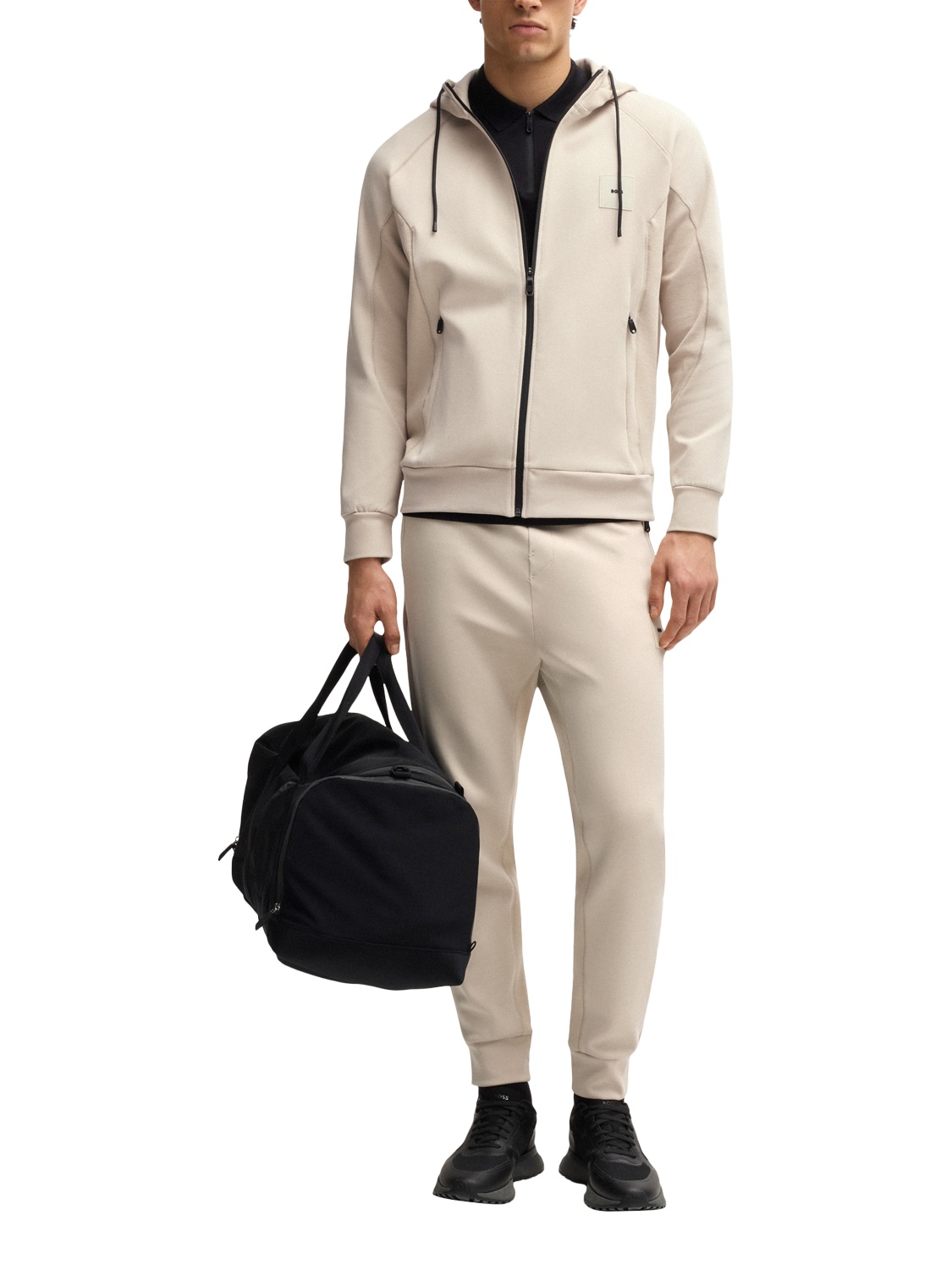 Product image 3 of 5, which shows HUGO BOSS BOSS Jersey Zip Through Hoodie, Beige, M