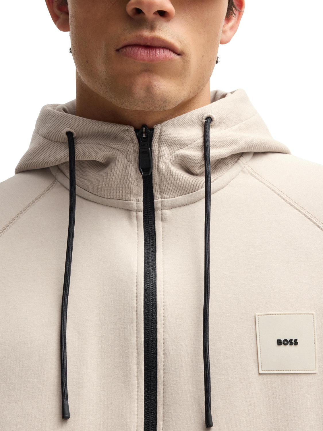 Product image 5 of 5, which shows HUGO BOSS BOSS Jersey Zip Through Hoodie, Beige, M