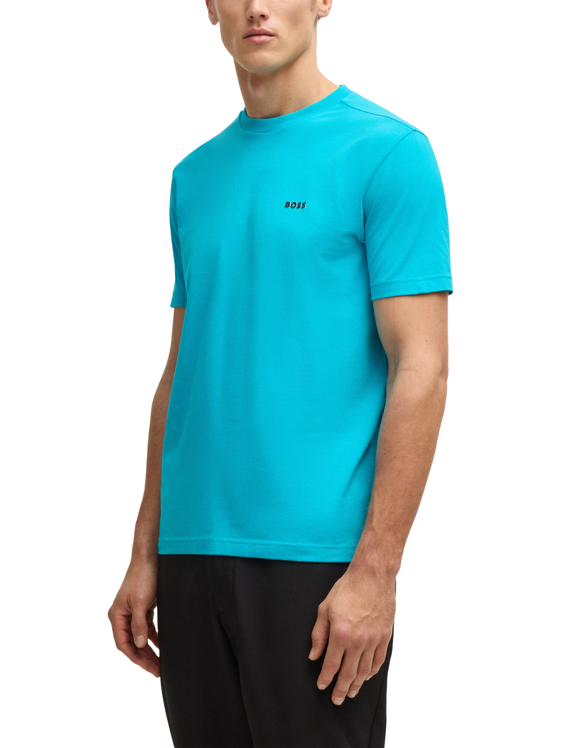 Product image 1 of 5, which shows BOSS Cotton Blend Regular Fit Short Sleeve Logo T-Shirt, Light Blue, L