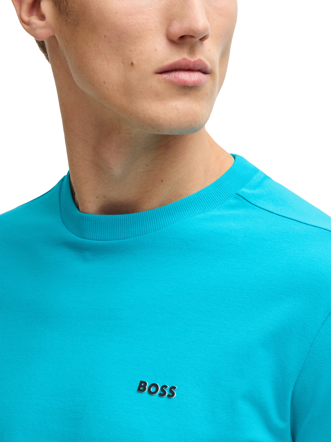 Product image 5 of 5, which shows BOSS Cotton Blend Regular Fit Short Sleeve Logo T-Shirt, Light Blue, L